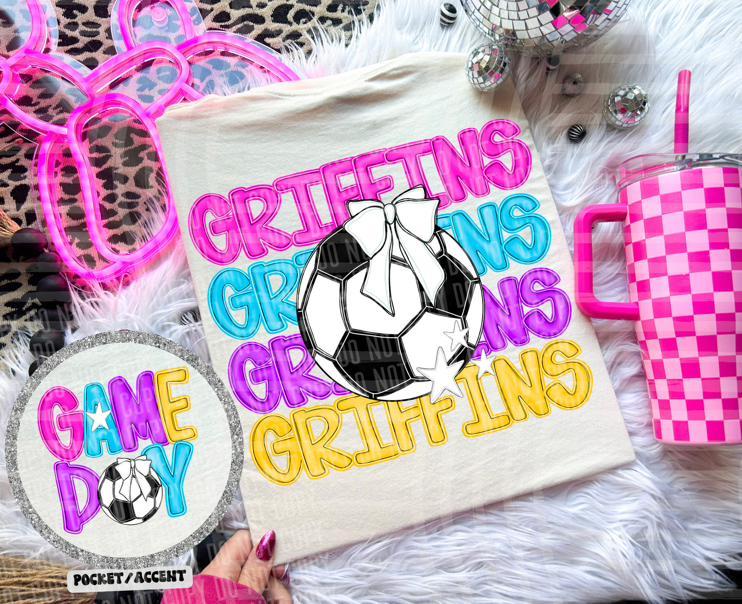 Bright Preppy Stacked Soccer Dropdown Digital Download 300DPI PNG FILE