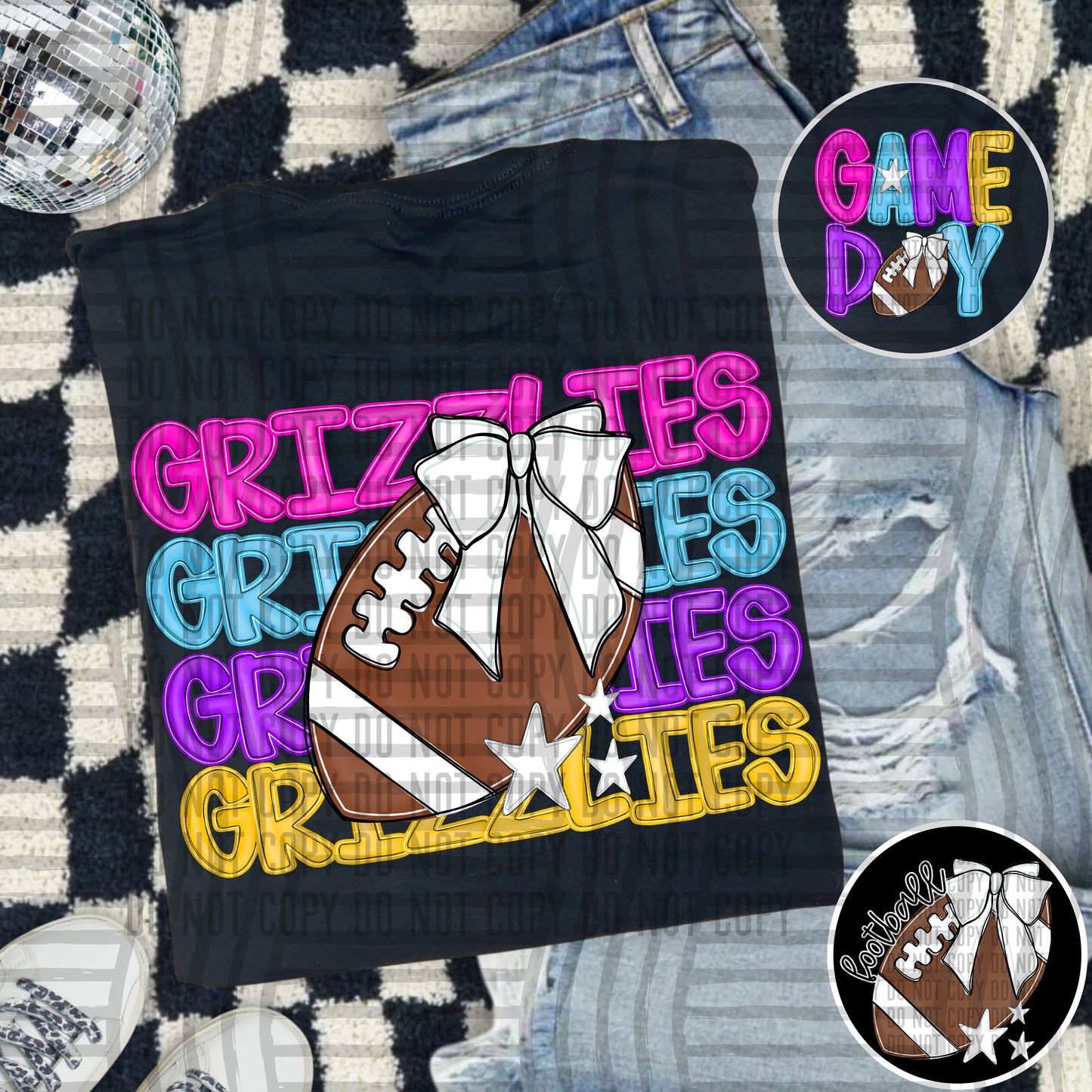 Bright Preppy Stacked Football with optional pocket/sleeve - DIGITAL DOWNLOAD 300 dpi