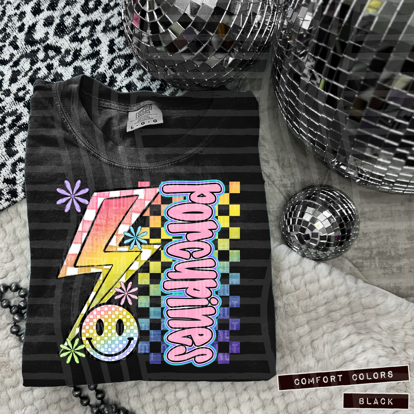 Sideways Rainbow Checker Bolt Happy Mascots Dropdown - Digital Download 300DPI PNG FILE