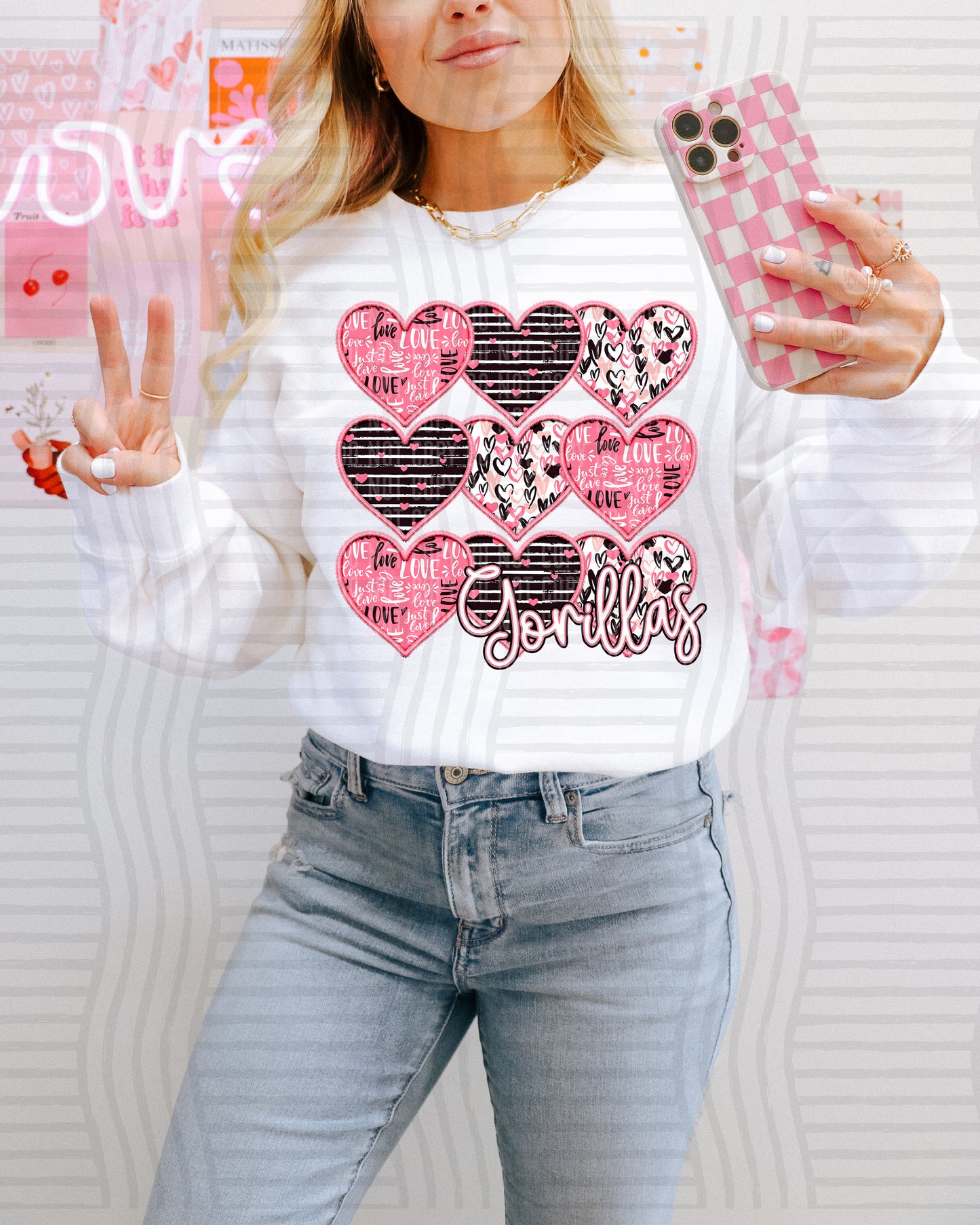 Faux Embroidery Heart Mascots - Custom + Dropdown - 300 dpi Digital Download