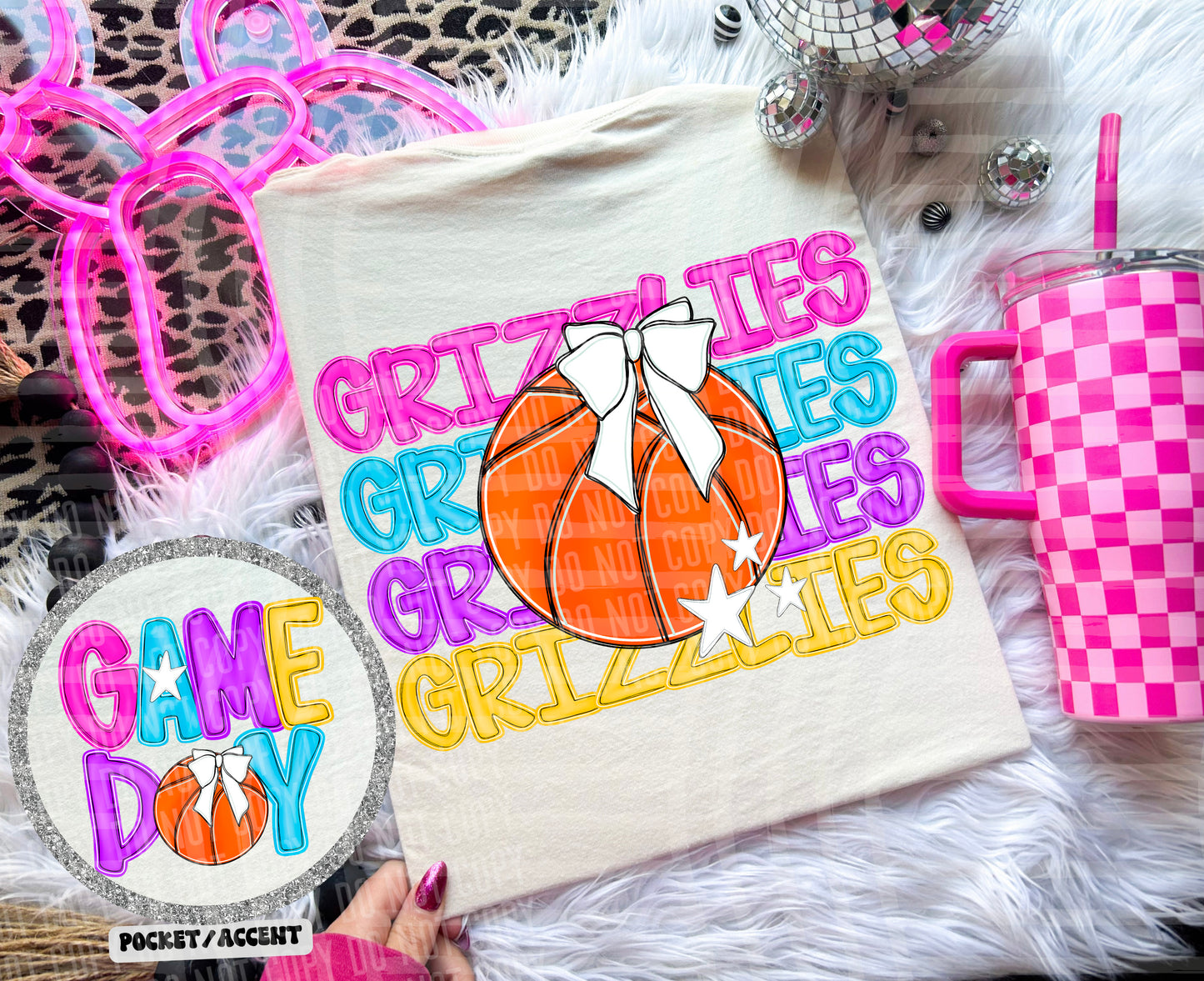 Bright Preppy Stacked Basketball Dropdown Digital Download 300DPI PNG FILE