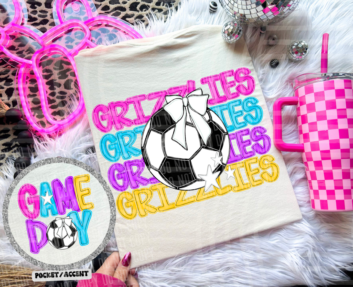 Bright Preppy Stacked Soccer Dropdown Digital Download 300DPI PNG FILE
