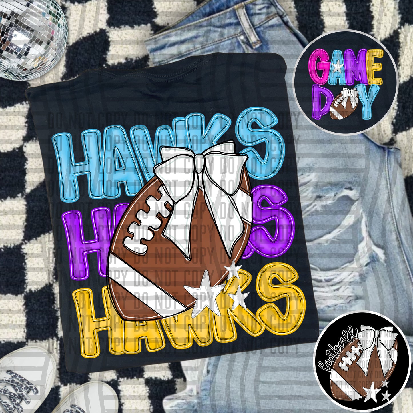 Bright Preppy Stacked Football with optional pocket/sleeve - DIGITAL DOWNLOAD 300 dpi