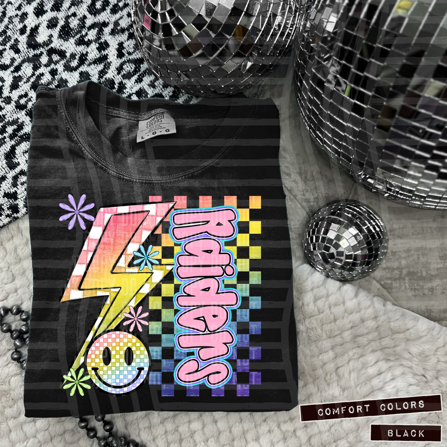 Sideways Rainbow Checker Bolt Happy Mascots Dropdown - Digital Download 300DPI PNG FILE