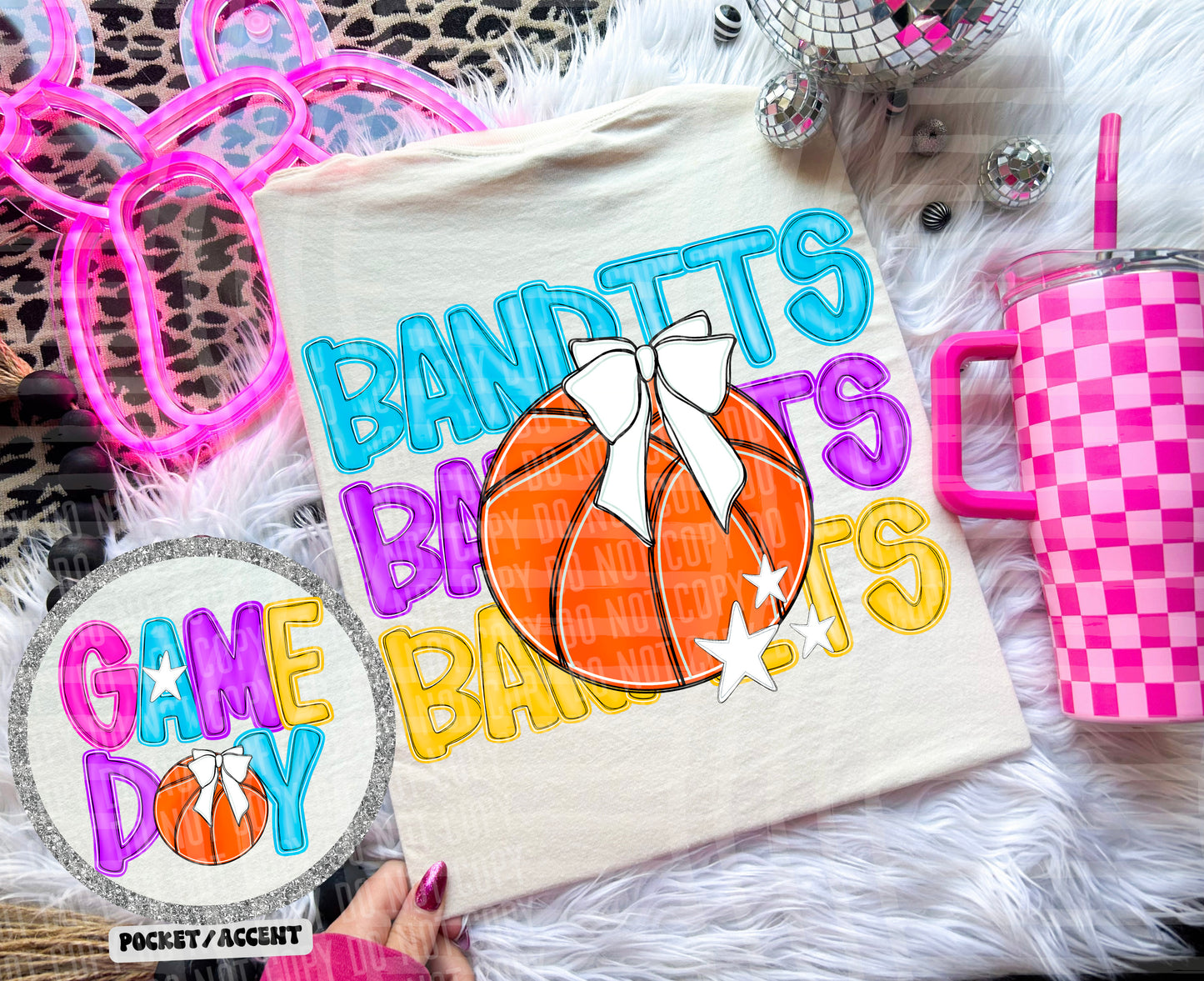 Bright Preppy Stacked Basketball Dropdown Digital Download 300DPI PNG FILE