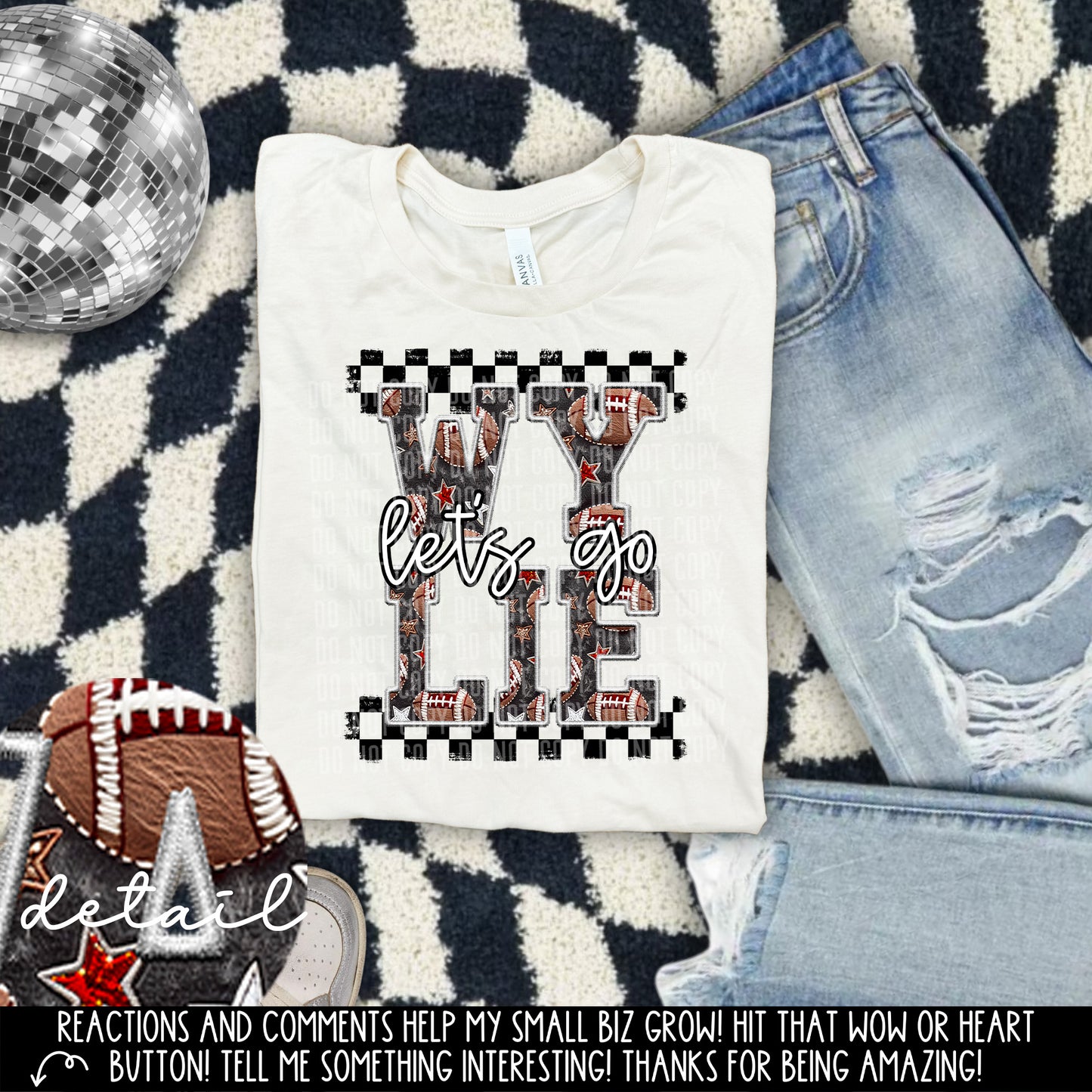 Let’s Go Football Faux Embroidery Checkered Mascots Dropdown With Custom Digital Download 300 DPI PNG