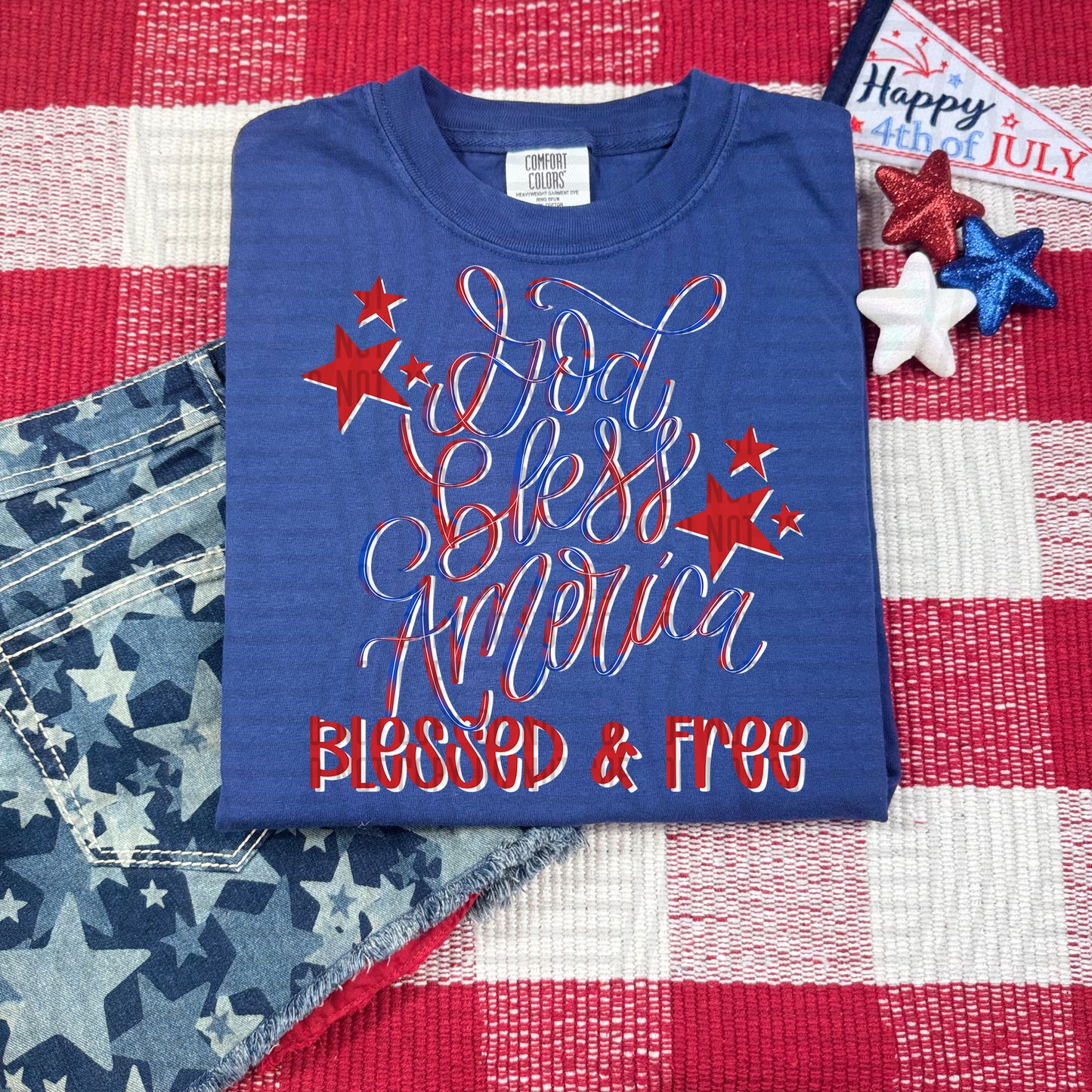God Bless America - Blessed & Free - Digital Download 300DPI PNG FILE