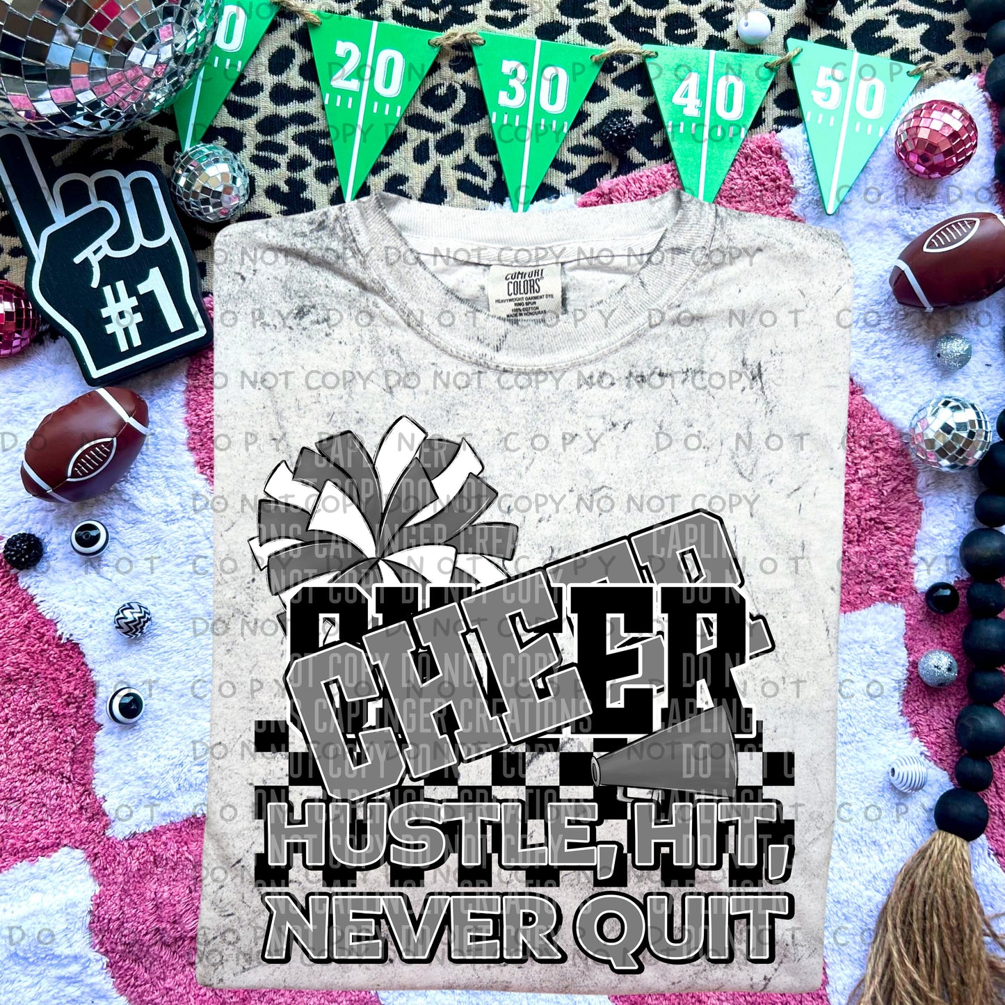 Cheer hustle, hit, never quit - Color Dropdown Digital Download 300DPI PNG FILE