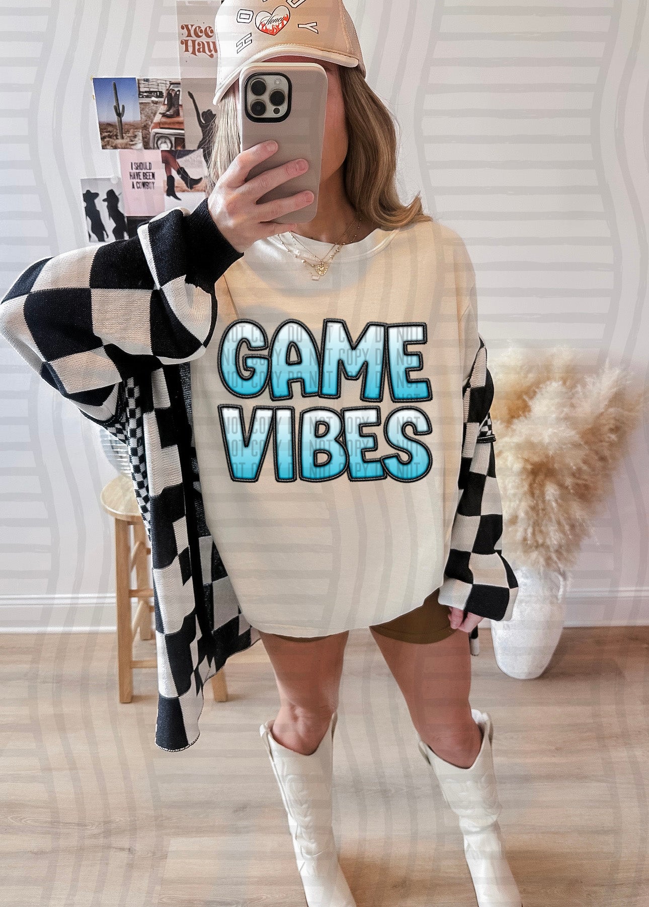 GAME VIBES - SOLID OMBRE - Faux Embroidery - Color Dropdown Digital Download 300DPI PNG FILE