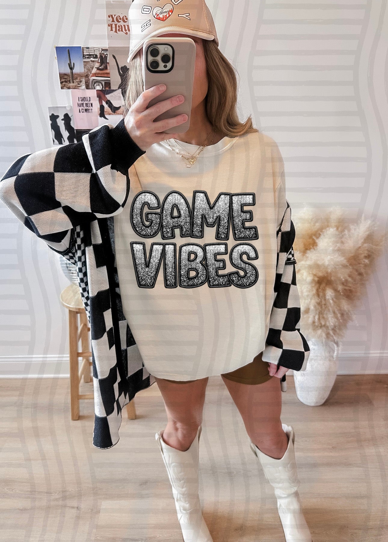 GAME VIBES - GLITTER - Faux Embroidery - Color Dropdown Digital Download 300DPI PNG FILE
