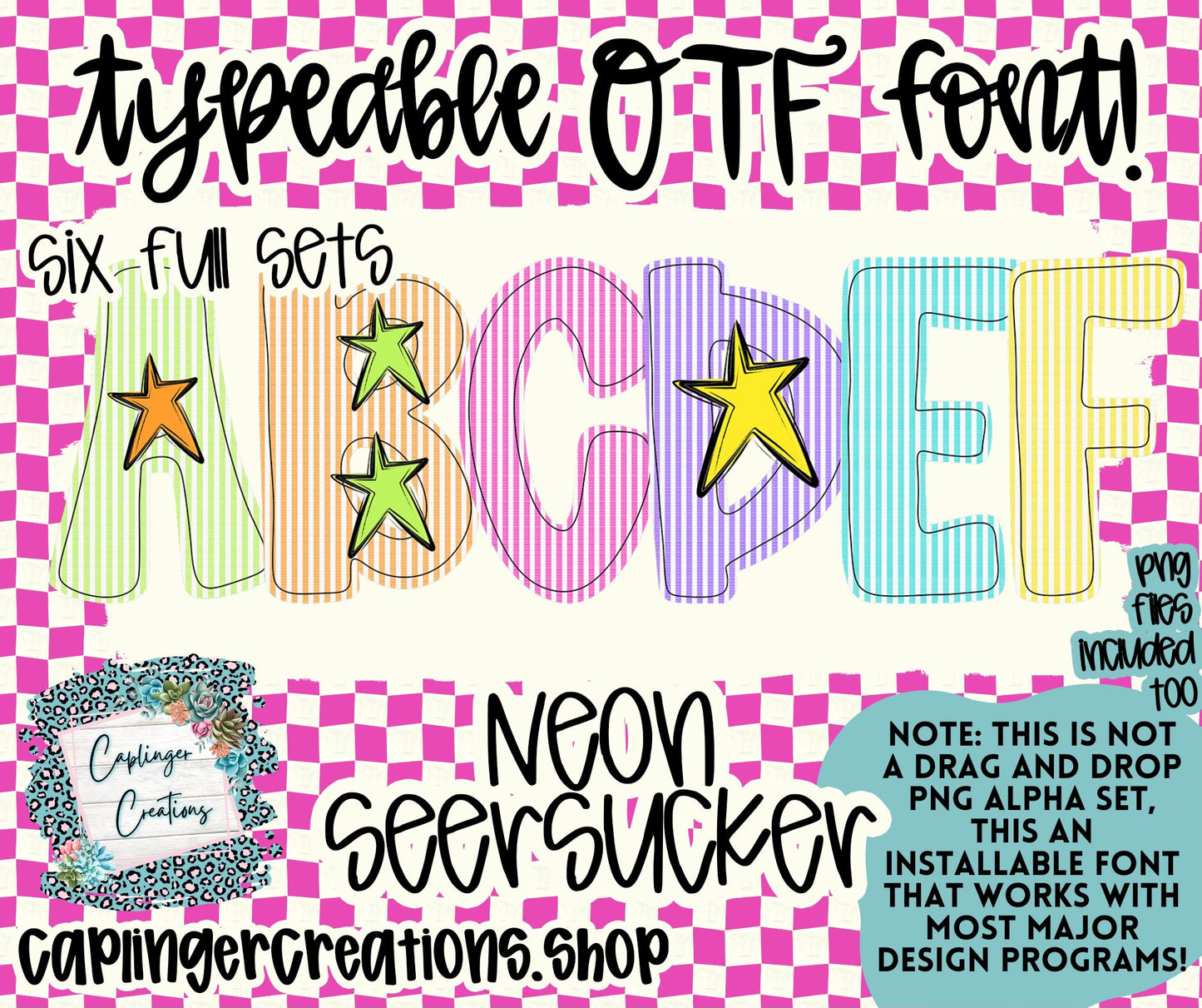 NEON Seersuckers- TYPEABLE OTF FONT + PNGS - Digital download
