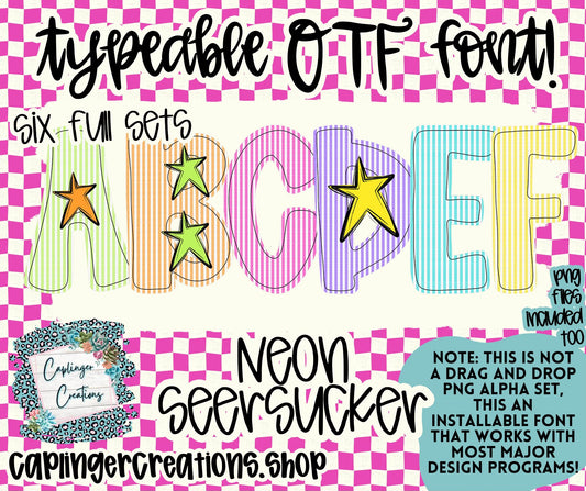 NEON Seersuckers- TYPEABLE OTF FONT + PNGS - Digital download