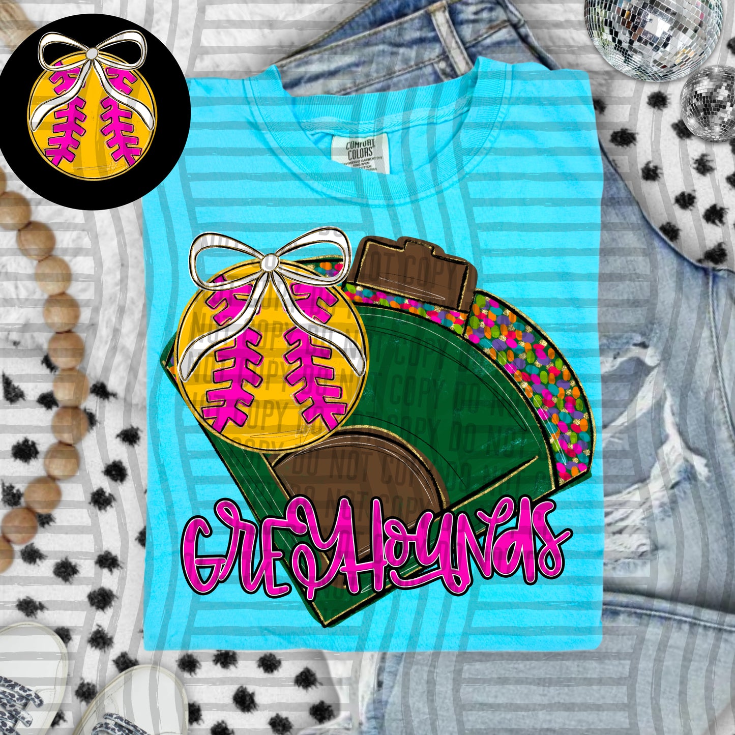 Preppy Softball Field - optional pocket + Custom + Dropdown - 300 dpi Digital Download