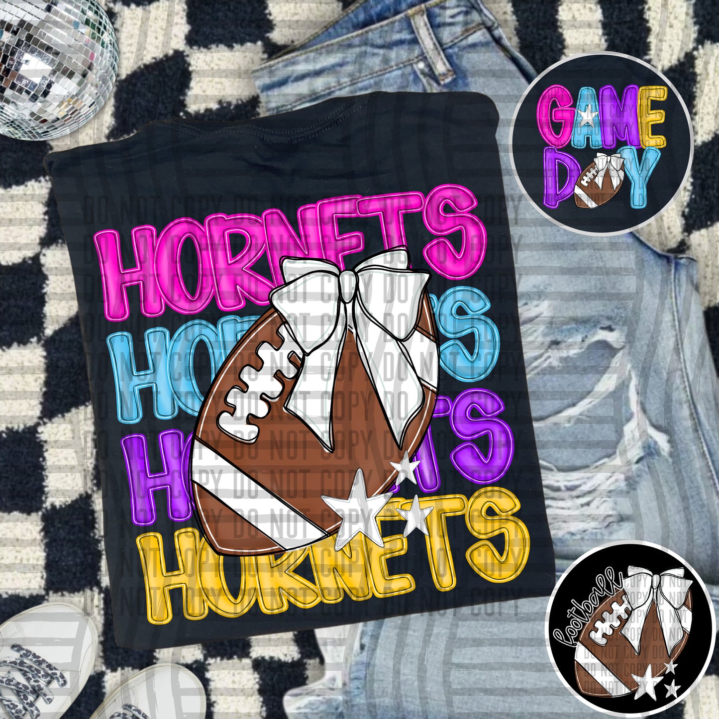 Bright Preppy Stacked Football with optional pocket/sleeve - DIGITAL DOWNLOAD 300 dpi