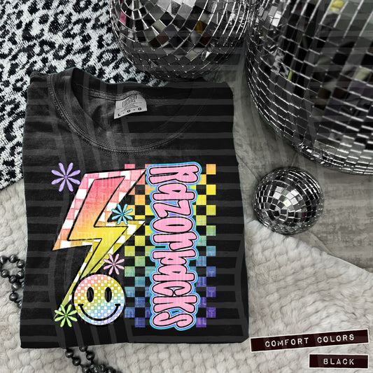 Sideways Rainbow Checker Bolt Happy Mascots Dropdown - Digital Download 300DPI PNG FILE