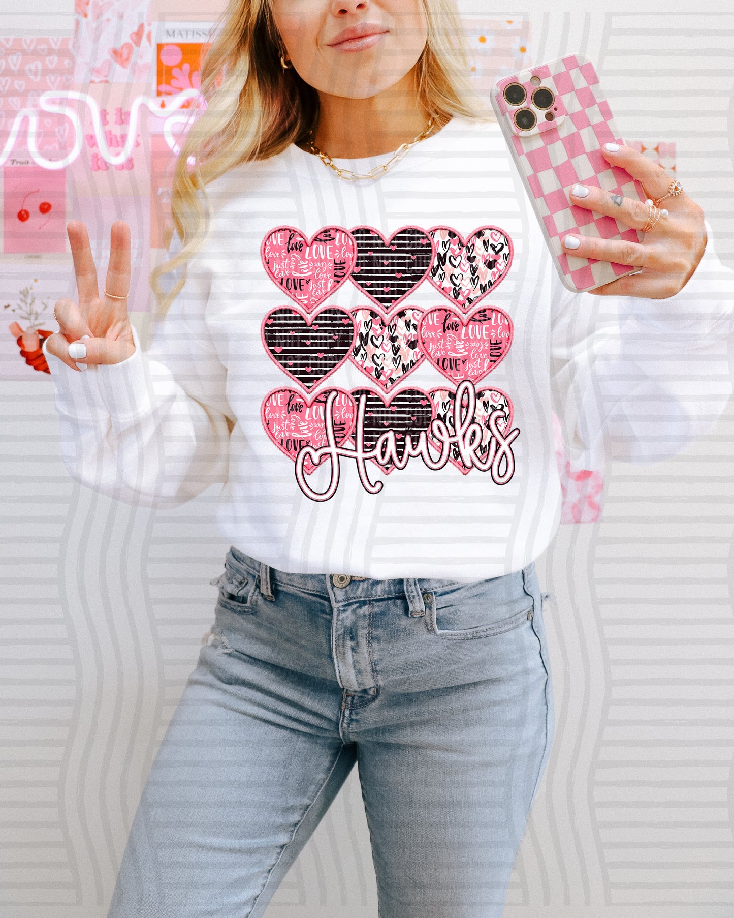 Faux Embroidery Heart Mascots - Custom + Dropdown - 300 dpi Digital Download