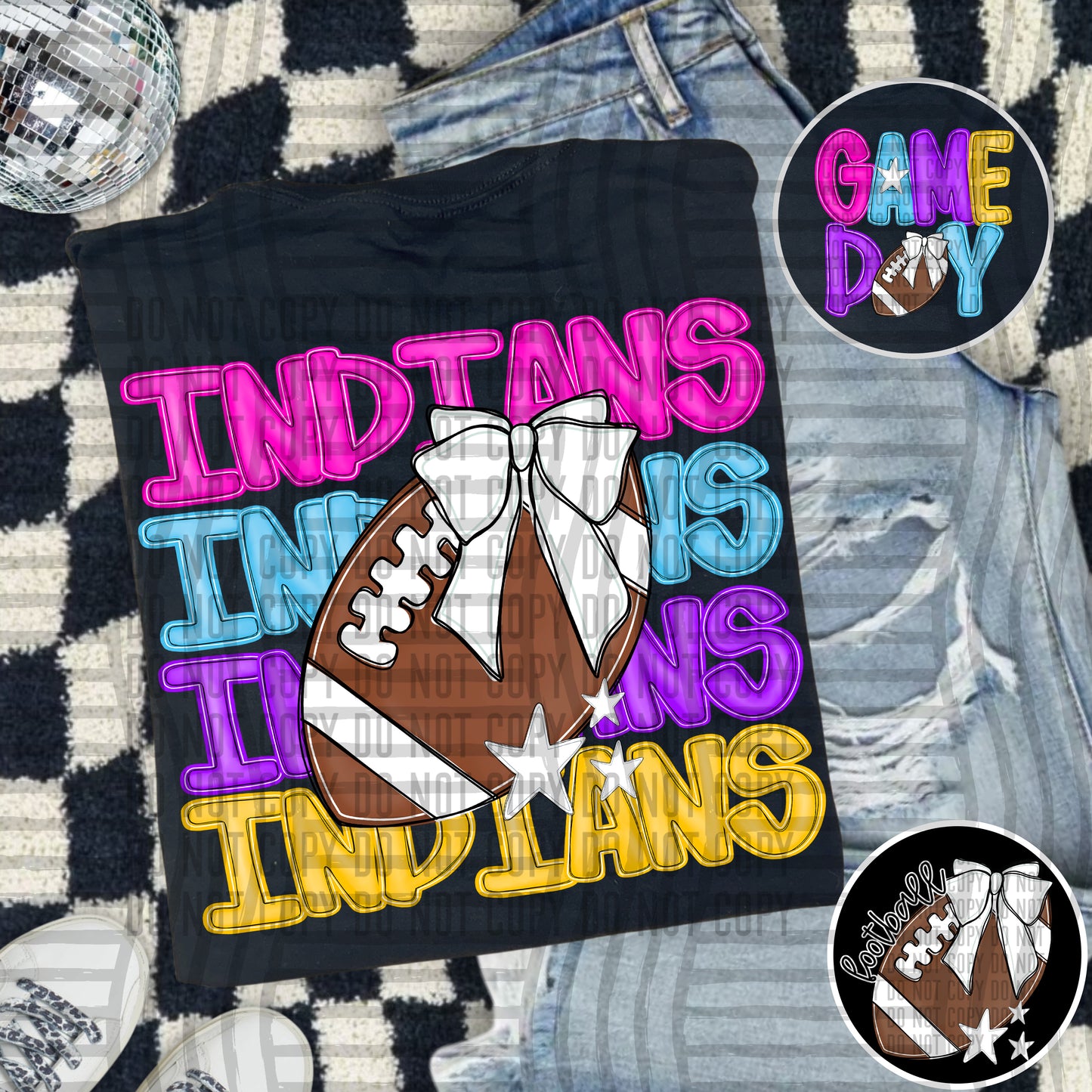 Bright Preppy Stacked Football with optional pocket/sleeve - DIGITAL DOWNLOAD 300 dpi