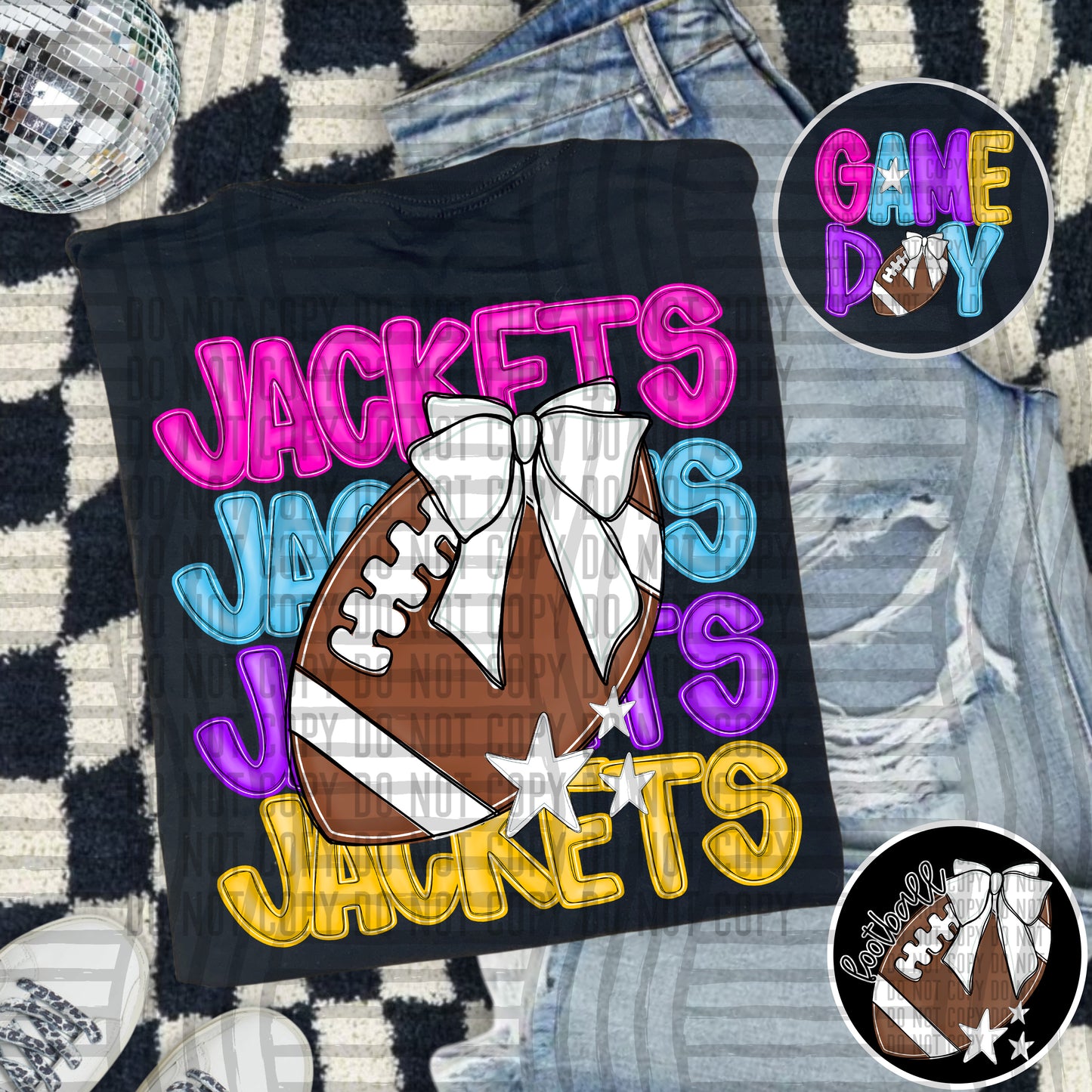Bright Preppy Stacked Football with optional pocket/sleeve - DIGITAL DOWNLOAD 300 dpi