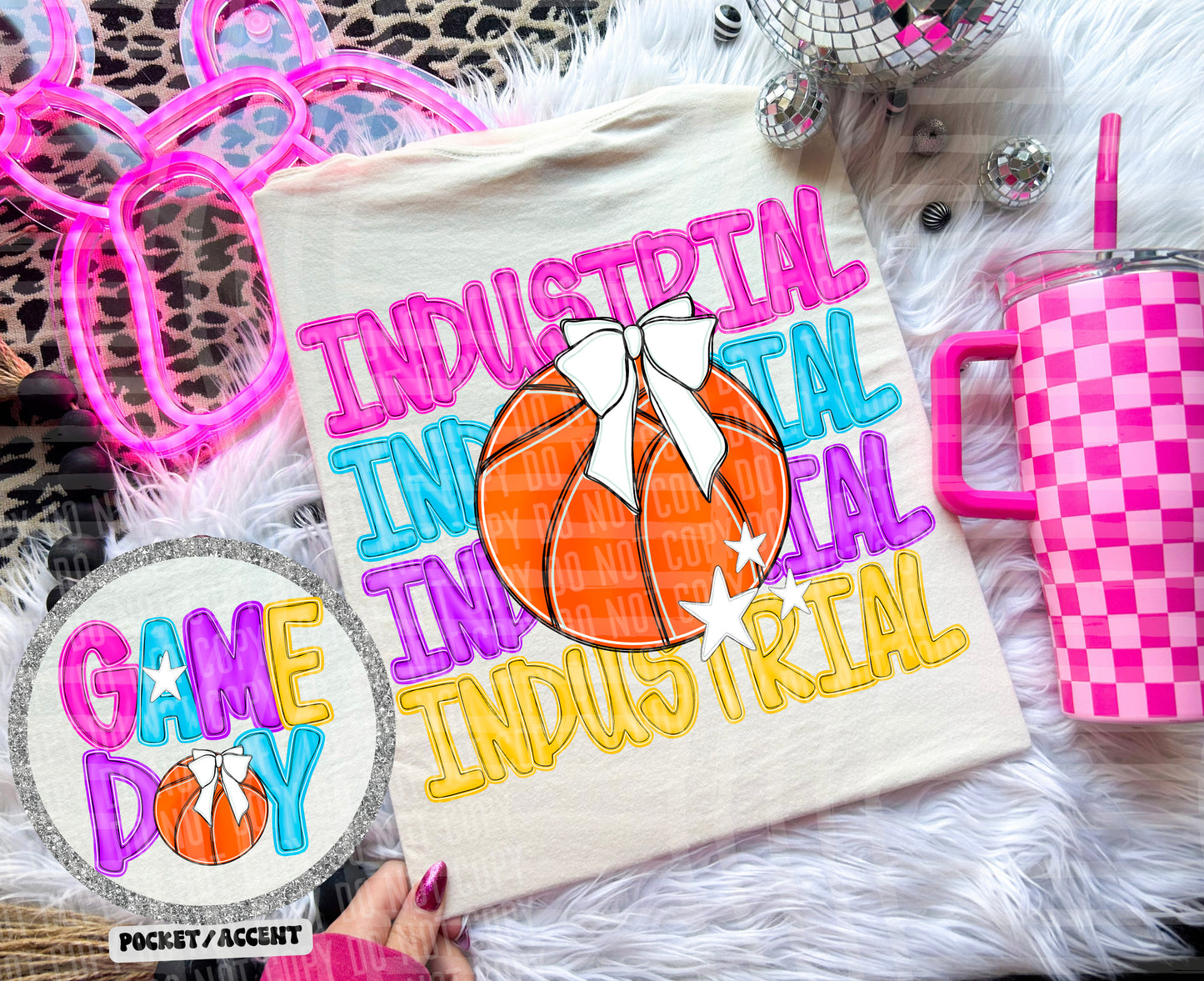 Bright Preppy Stacked Basketball Dropdown Digital Download 300DPI PNG FILE