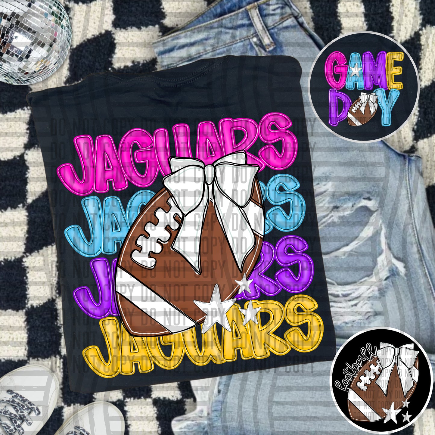 Bright Preppy Stacked Football with optional pocket/sleeve - DIGITAL DOWNLOAD 300 dpi