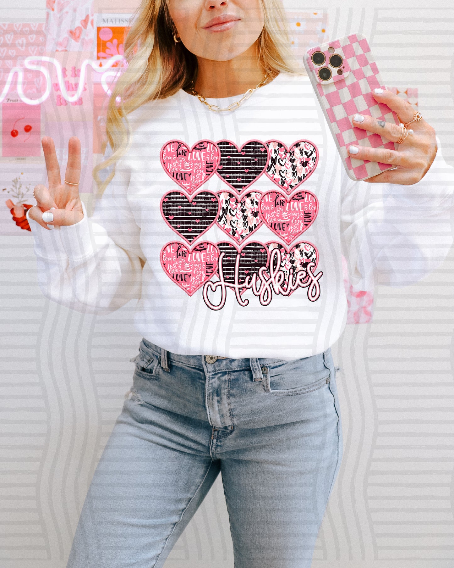 Faux Embroidery Heart Mascots - Custom + Dropdown - 300 dpi Digital Download