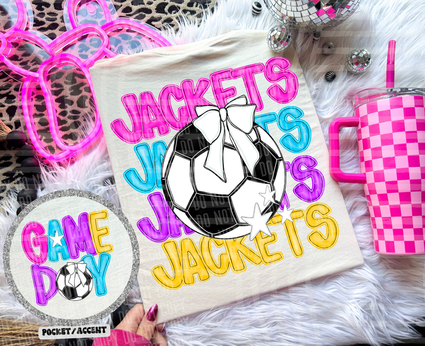 Bright Preppy Stacked Soccer Dropdown Digital Download 300DPI PNG FILE