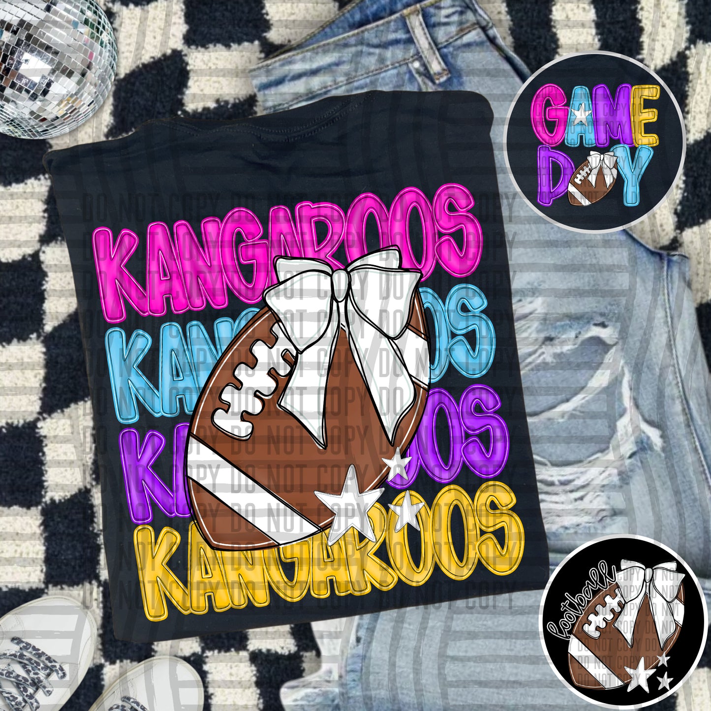 Bright Preppy Stacked Football with optional pocket/sleeve - DIGITAL DOWNLOAD 300 dpi