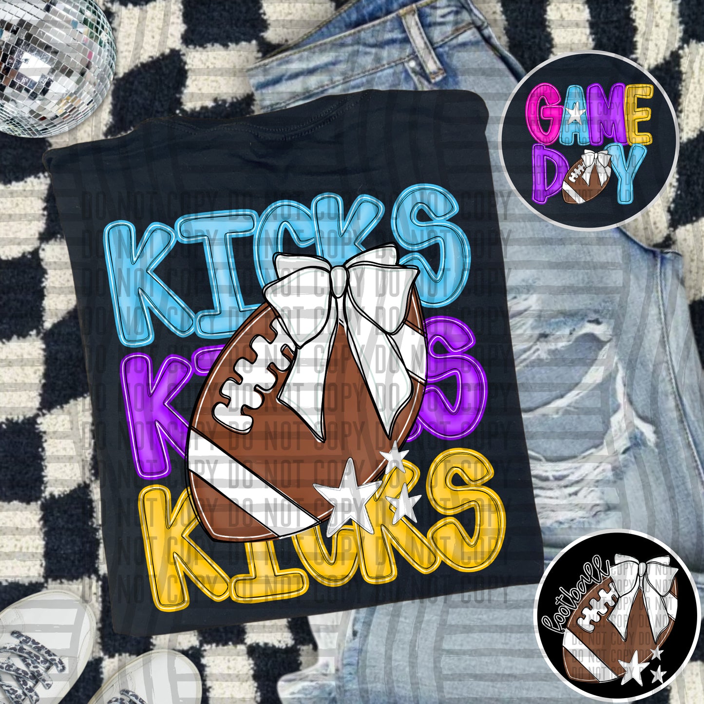 Bright Preppy Stacked Football with optional pocket/sleeve - DIGITAL DOWNLOAD 300 dpi