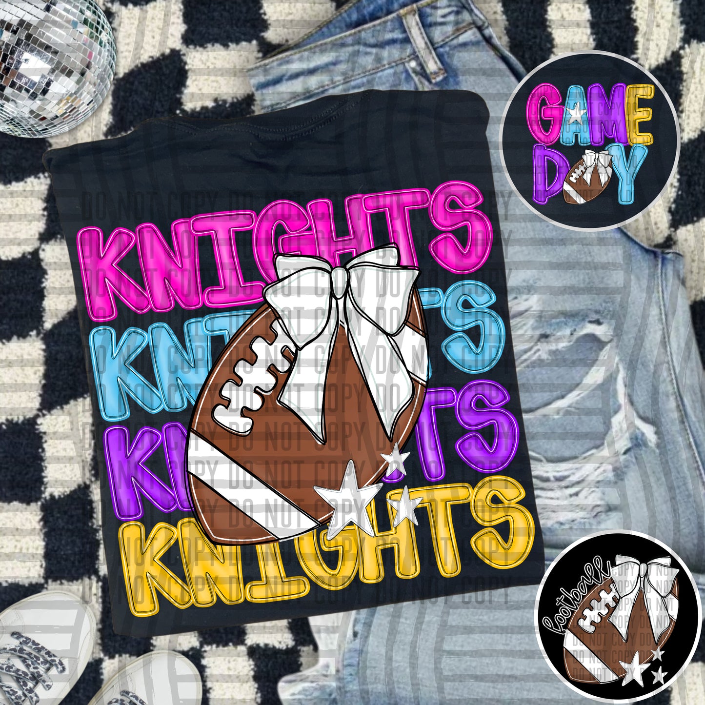 Bright Preppy Stacked Football with optional pocket/sleeve - DIGITAL DOWNLOAD 300 dpi