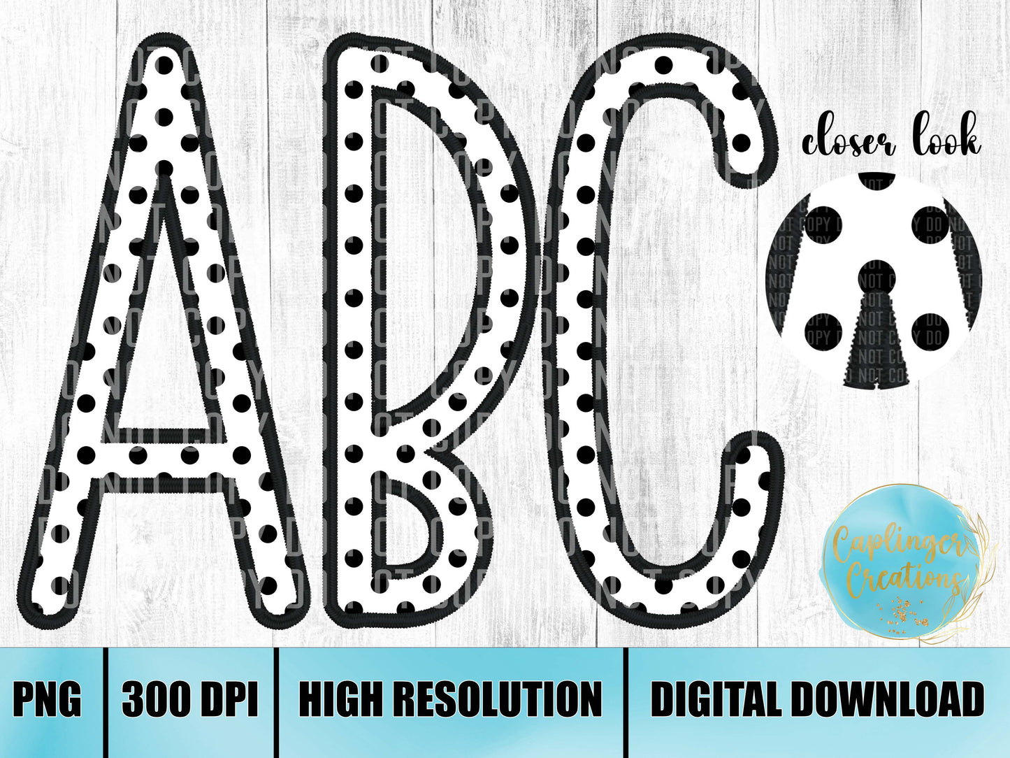 B&W dots Faux Embroidery - ALPHA SET A-Z plus numbers and symbols- Digital download 300DPI PNG FILE