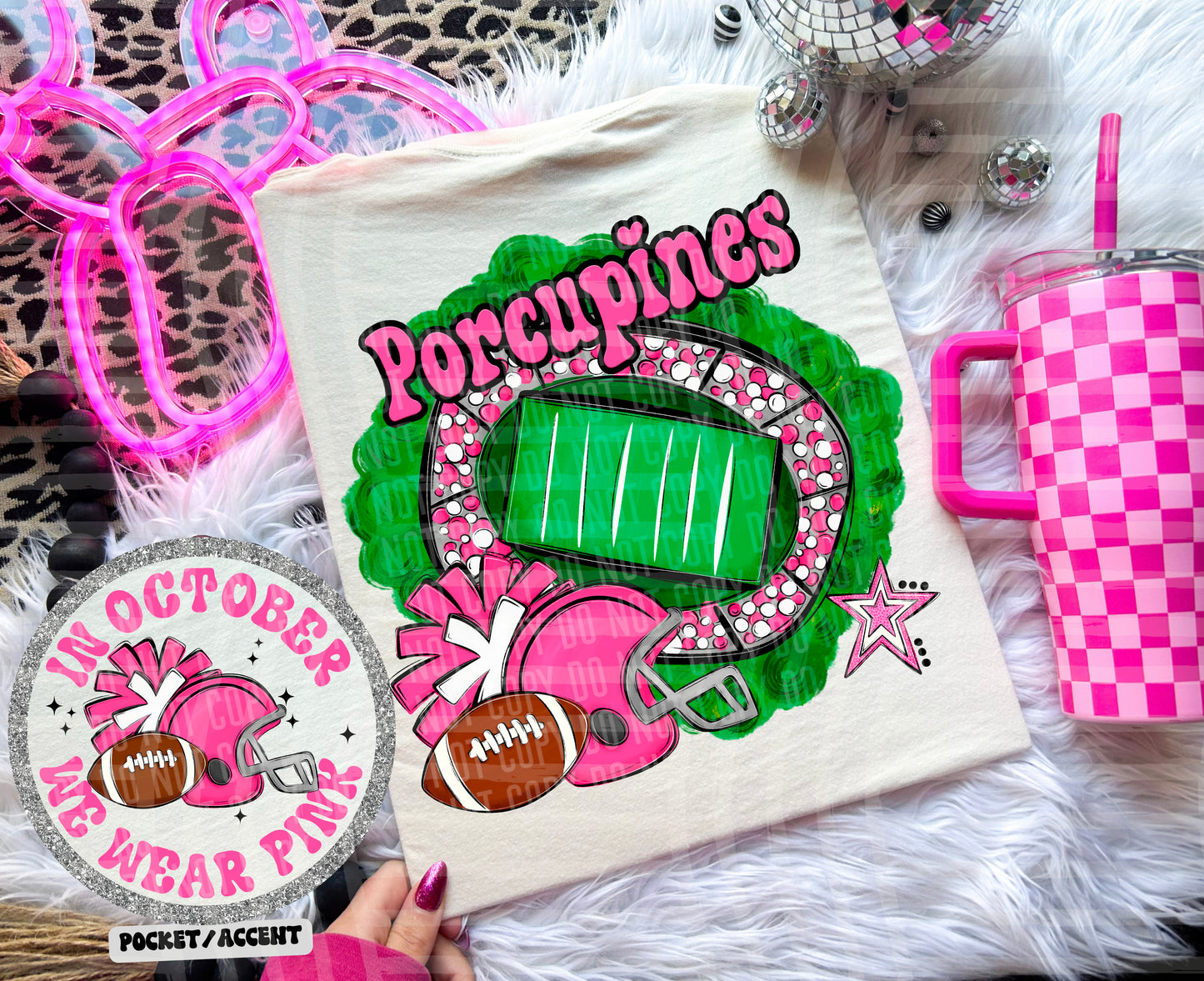 In OCT we wear PINK Football + +OPTIONAL POCKET + CUSTOM - Dropdown - Digital Download 300DPI PNG FILE