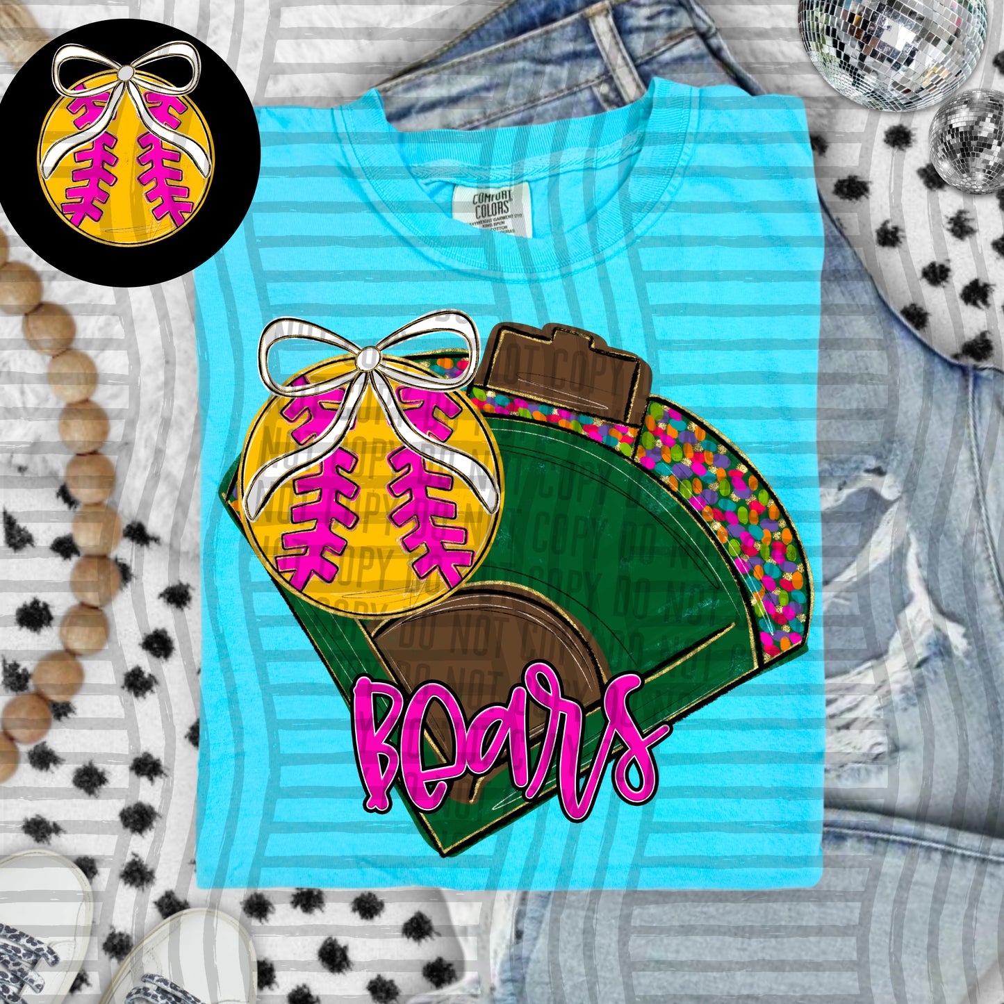 Preppy Softball Field - optional pocket + Custom + Dropdown - 300 dpi Digital Download