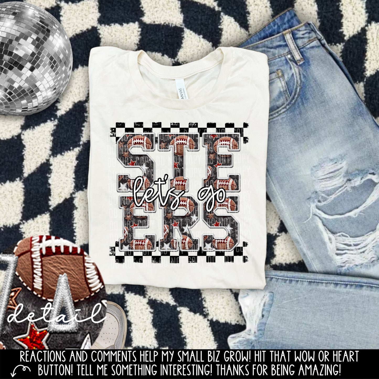 Let’s Go Football Faux Embroidery Checkered Mascots Dropdown With Custom Digital Download 300 DPI PNG