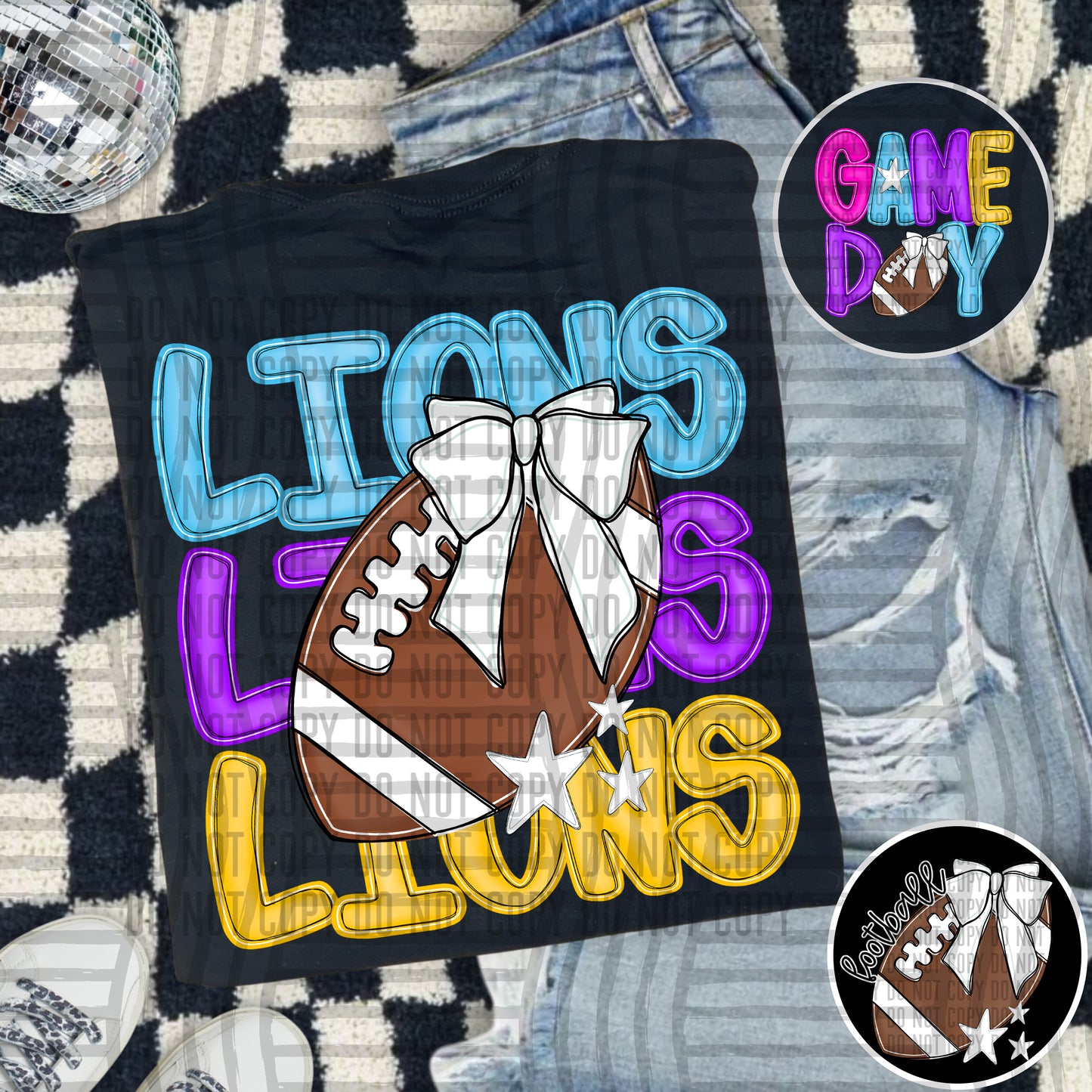 Bright Preppy Stacked Football with optional pocket/sleeve - DIGITAL DOWNLOAD 300 dpi