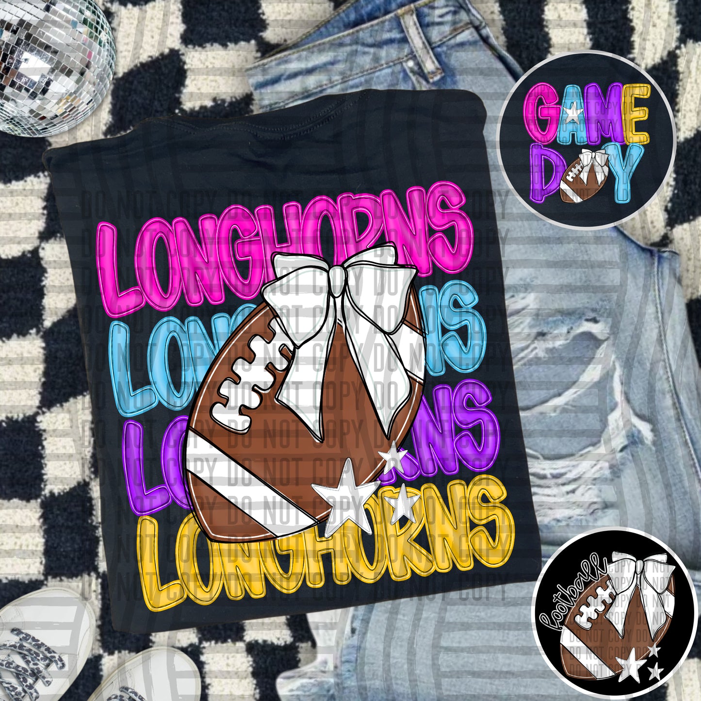 Bright Preppy Stacked Football with optional pocket/sleeve - DIGITAL DOWNLOAD 300 dpi
