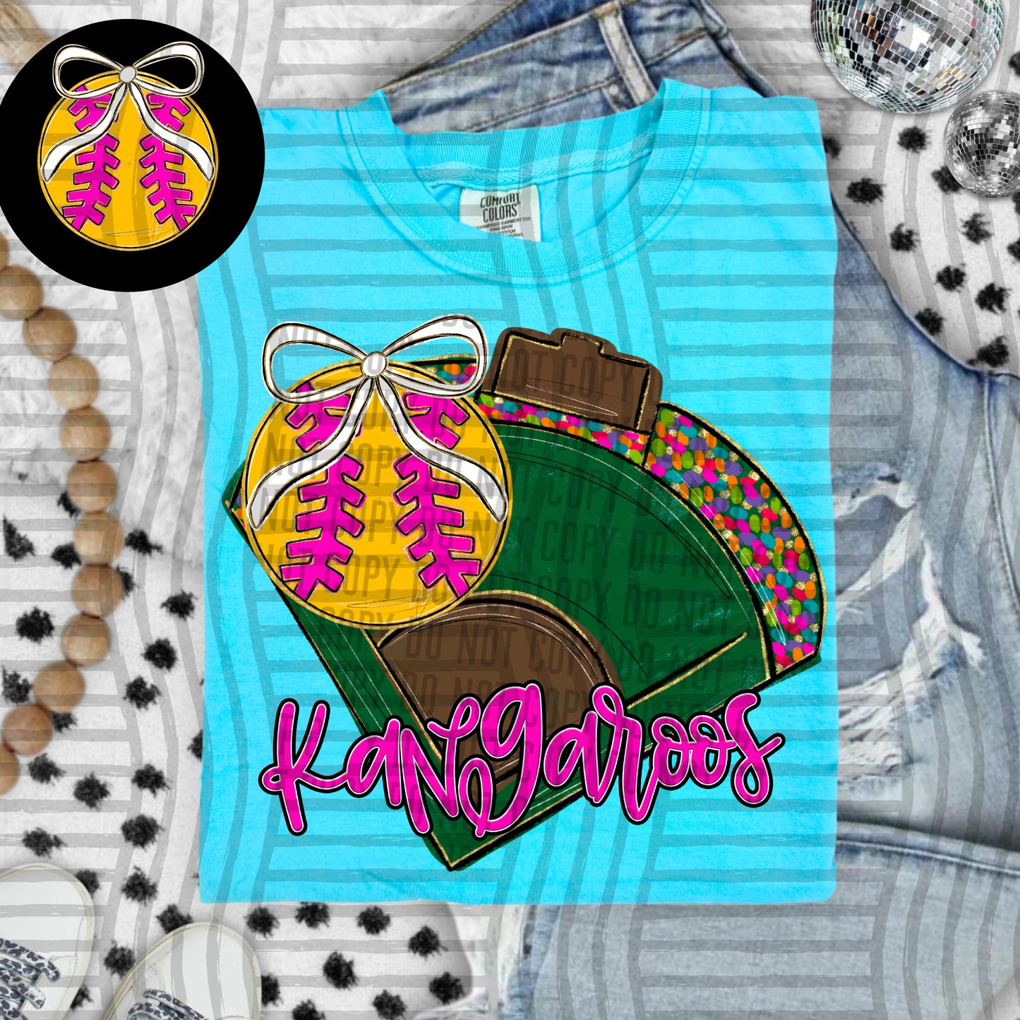 Preppy Softball Field - optional pocket + Custom + Dropdown - 300 dpi Digital Download