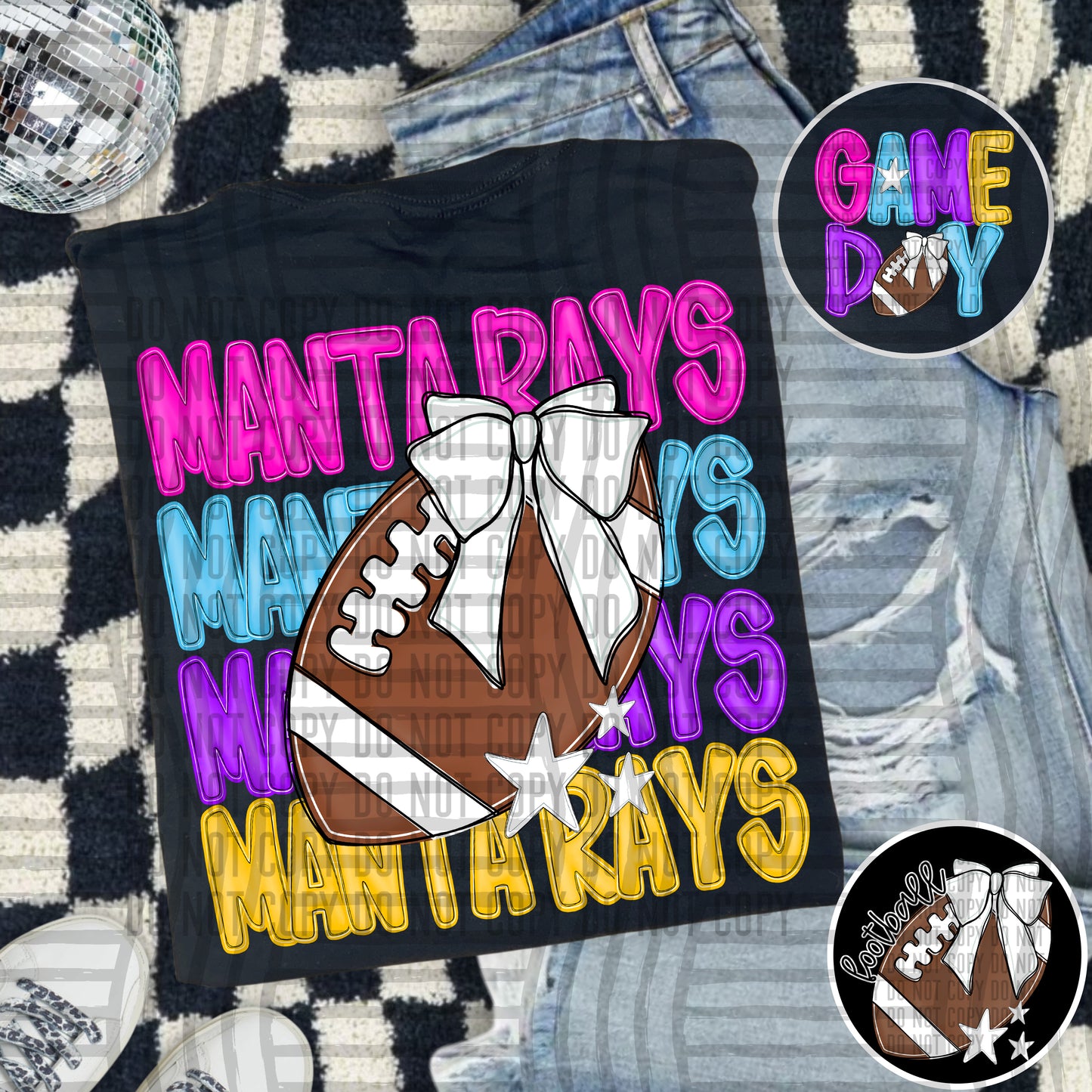 Bright Preppy Stacked Football with optional pocket/sleeve - DIGITAL DOWNLOAD 300 dpi