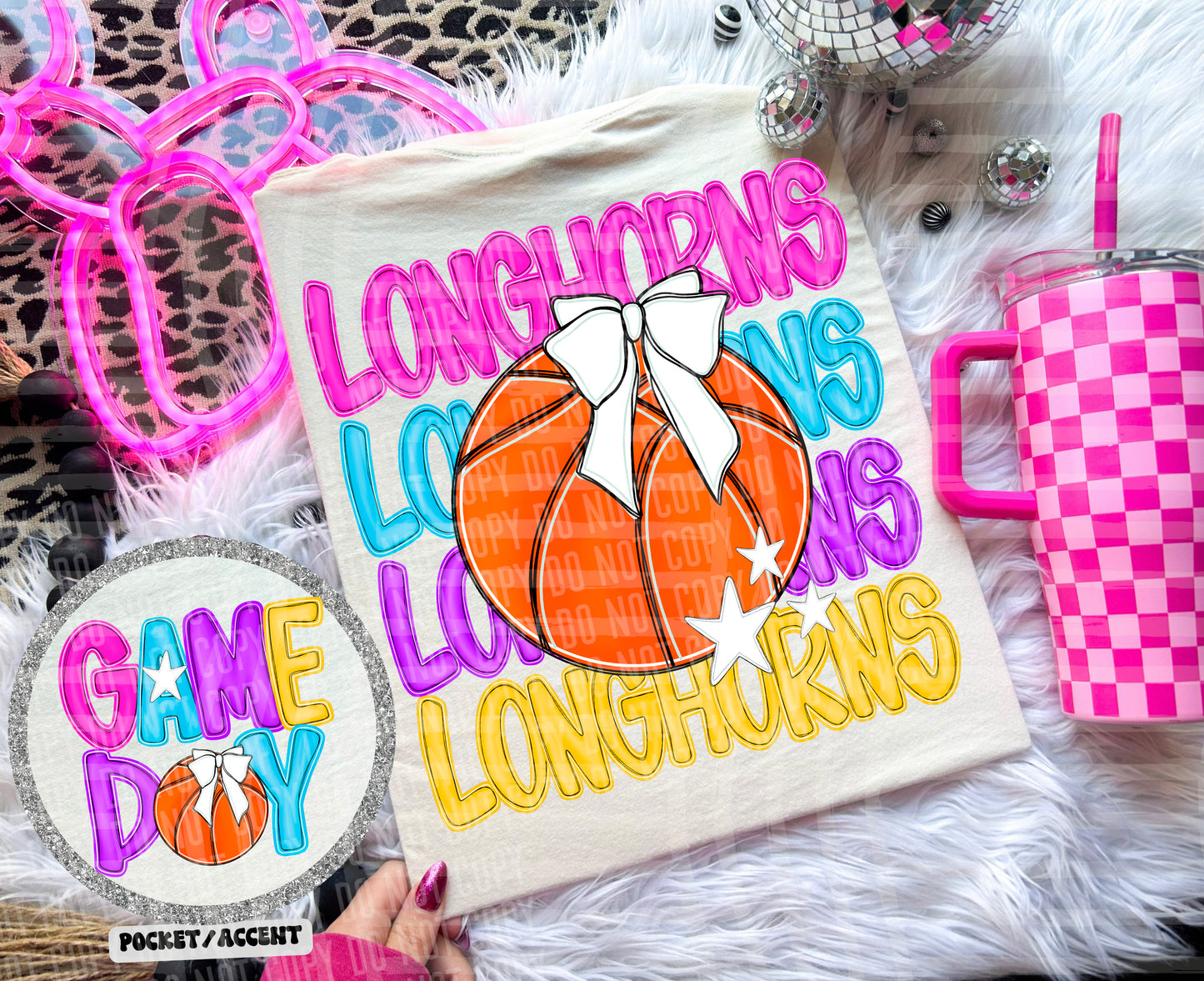 Bright Preppy Stacked Basketball Dropdown Digital Download 300DPI PNG FILE