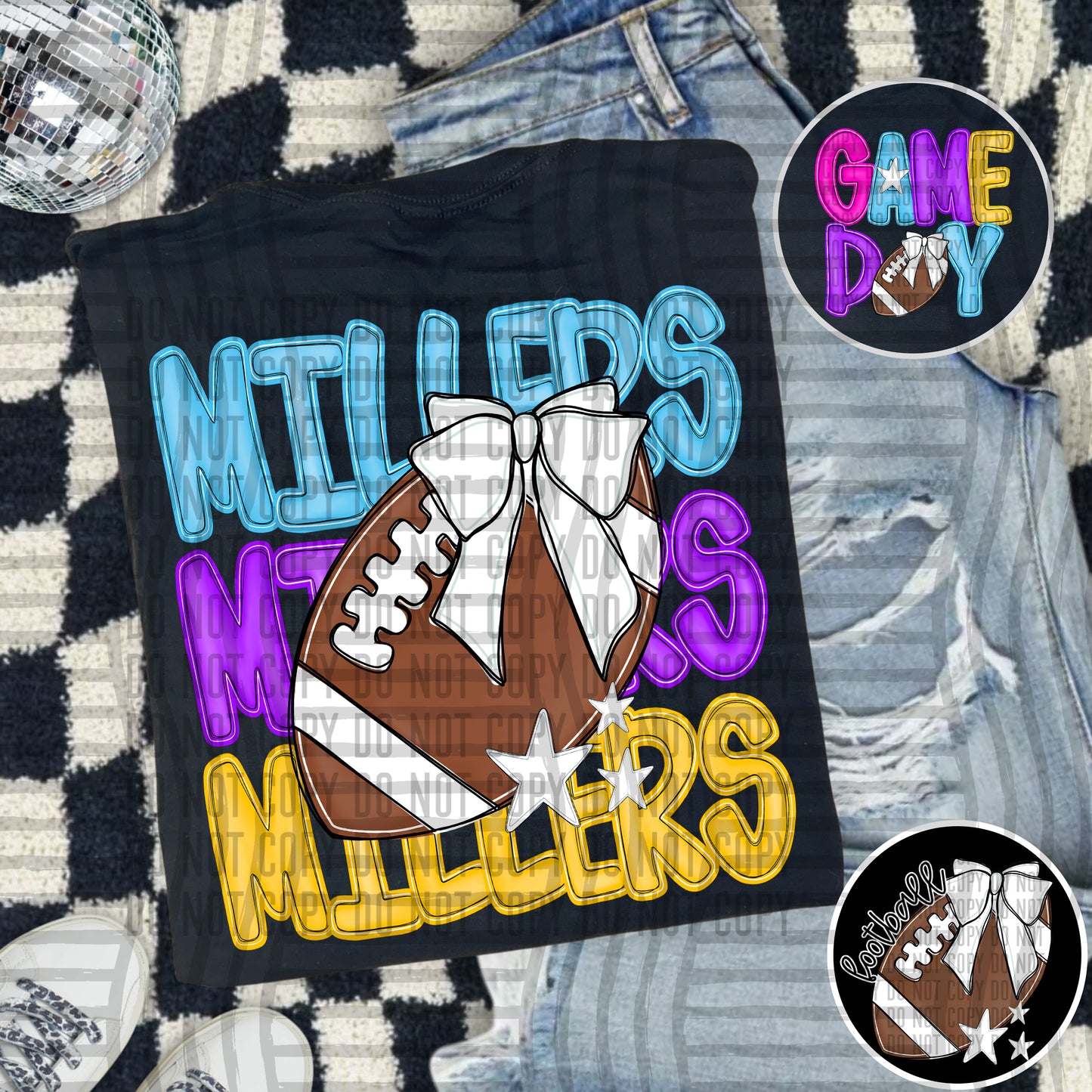 Bright Preppy Stacked Football with optional pocket/sleeve - DIGITAL DOWNLOAD 300 dpi