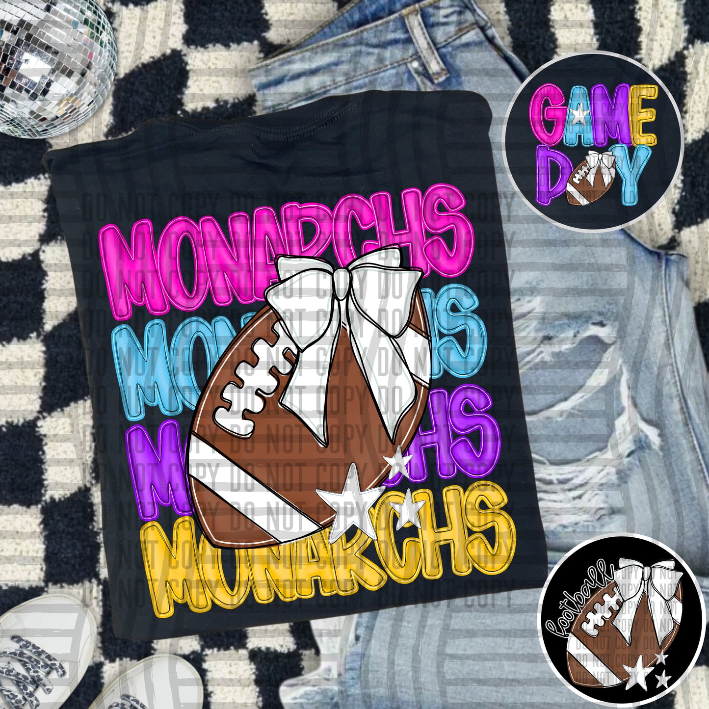 Bright Preppy Stacked Football with optional pocket/sleeve - DIGITAL DOWNLOAD 300 dpi