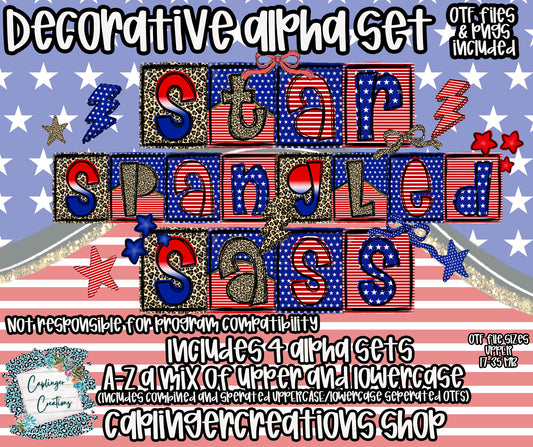 Star Spangled Sass - TYPEABLE OTF FONT + PNGS- commercial use included - Digital download