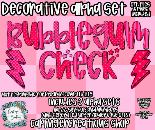 Bubble Gum Check - TYPEABLE OTF FONT + PNGS- commercial use included - Digital download