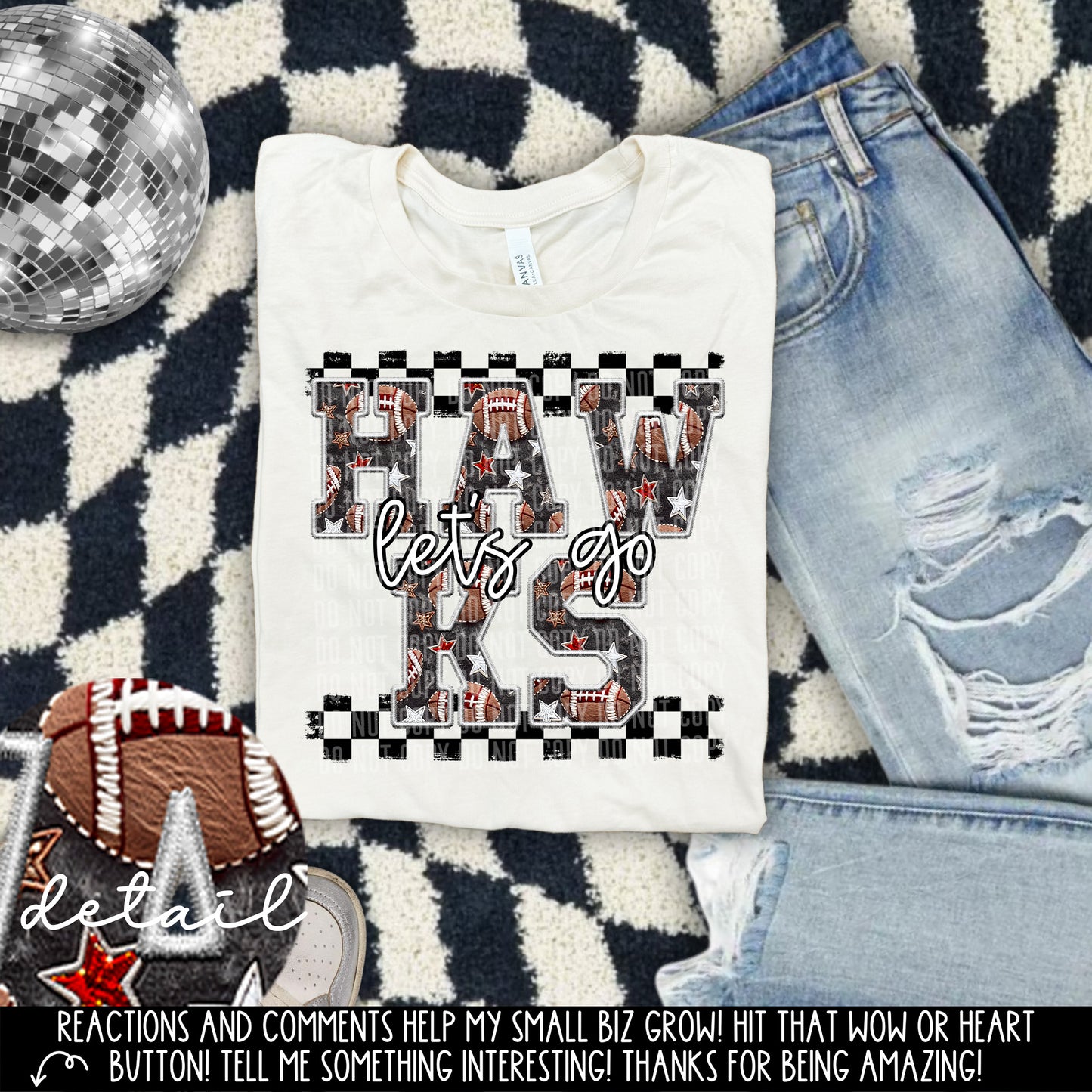 Let’s Go Football Faux Embroidery Checkered Mascots Dropdown With Custom Digital Download 300 DPI PNG