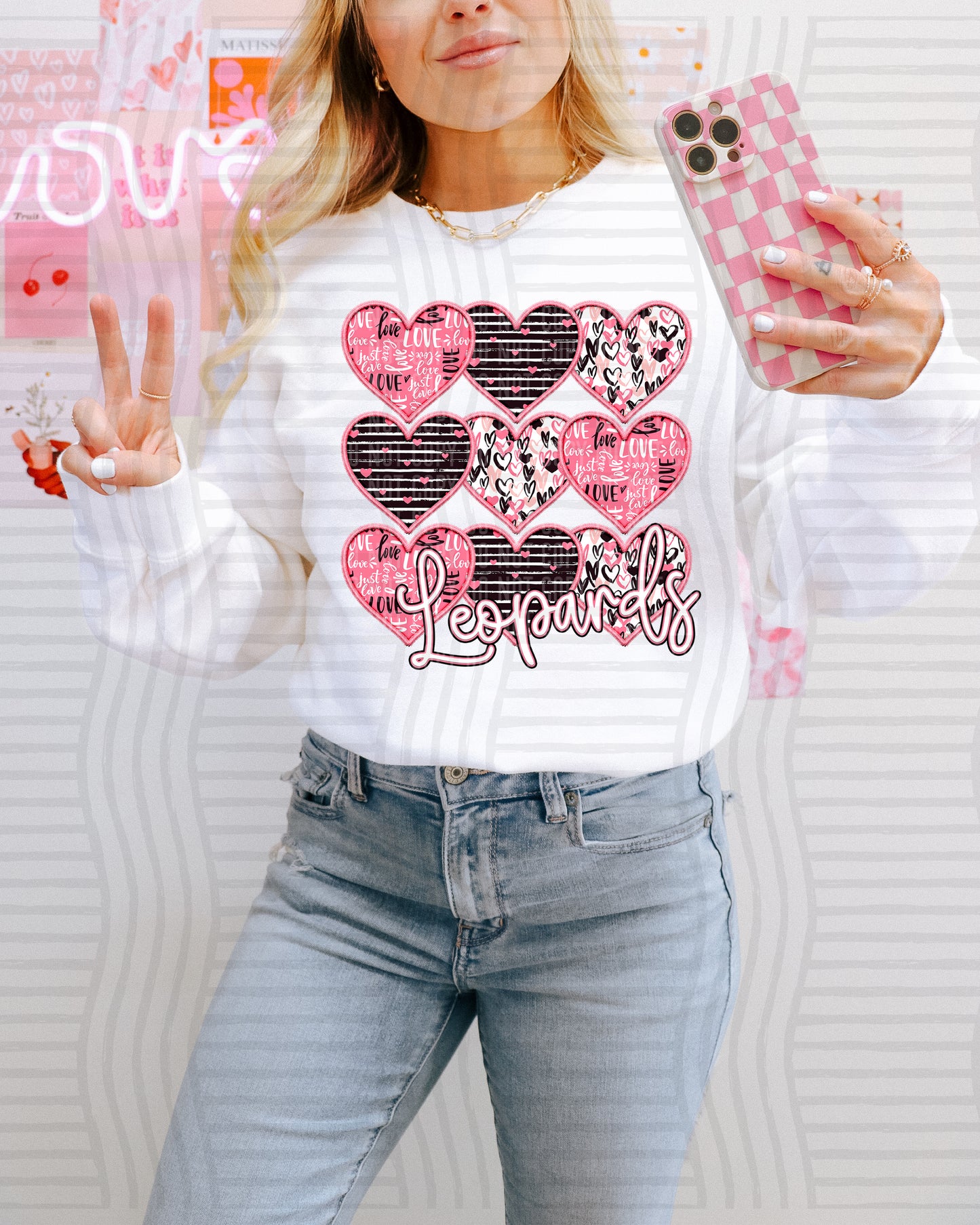 Faux Embroidery Heart Mascots - Custom + Dropdown - 300 dpi Digital Download