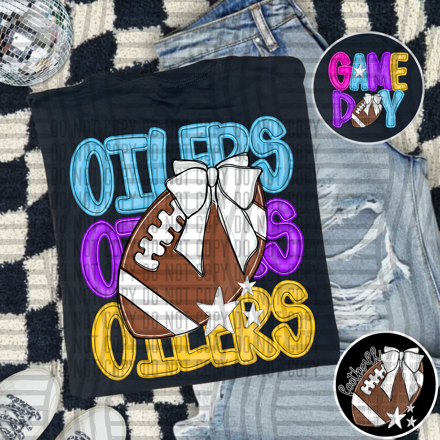Bright Preppy Stacked Football with optional pocket/sleeve - DIGITAL DOWNLOAD 300 dpi
