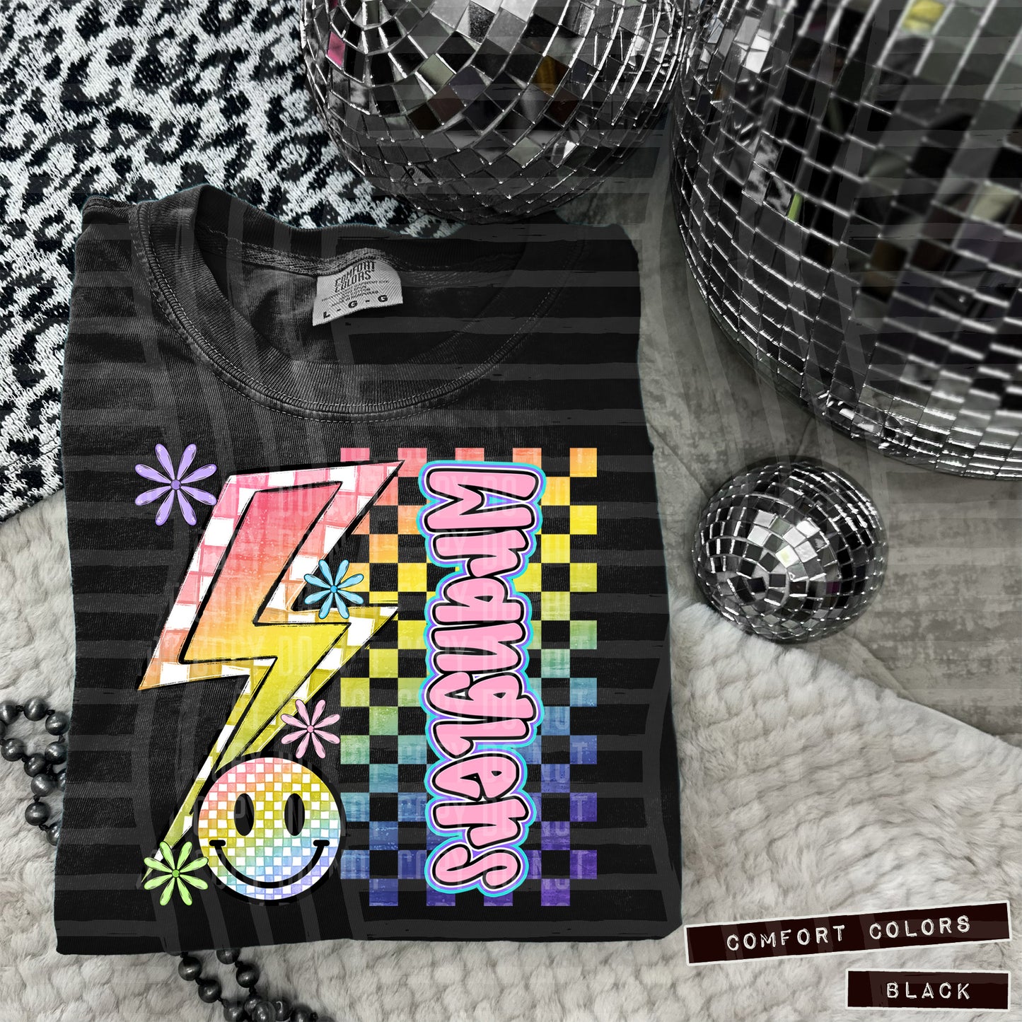 Sideways Rainbow Checker Bolt Happy Mascots Dropdown - Digital Download 300DPI PNG FILE