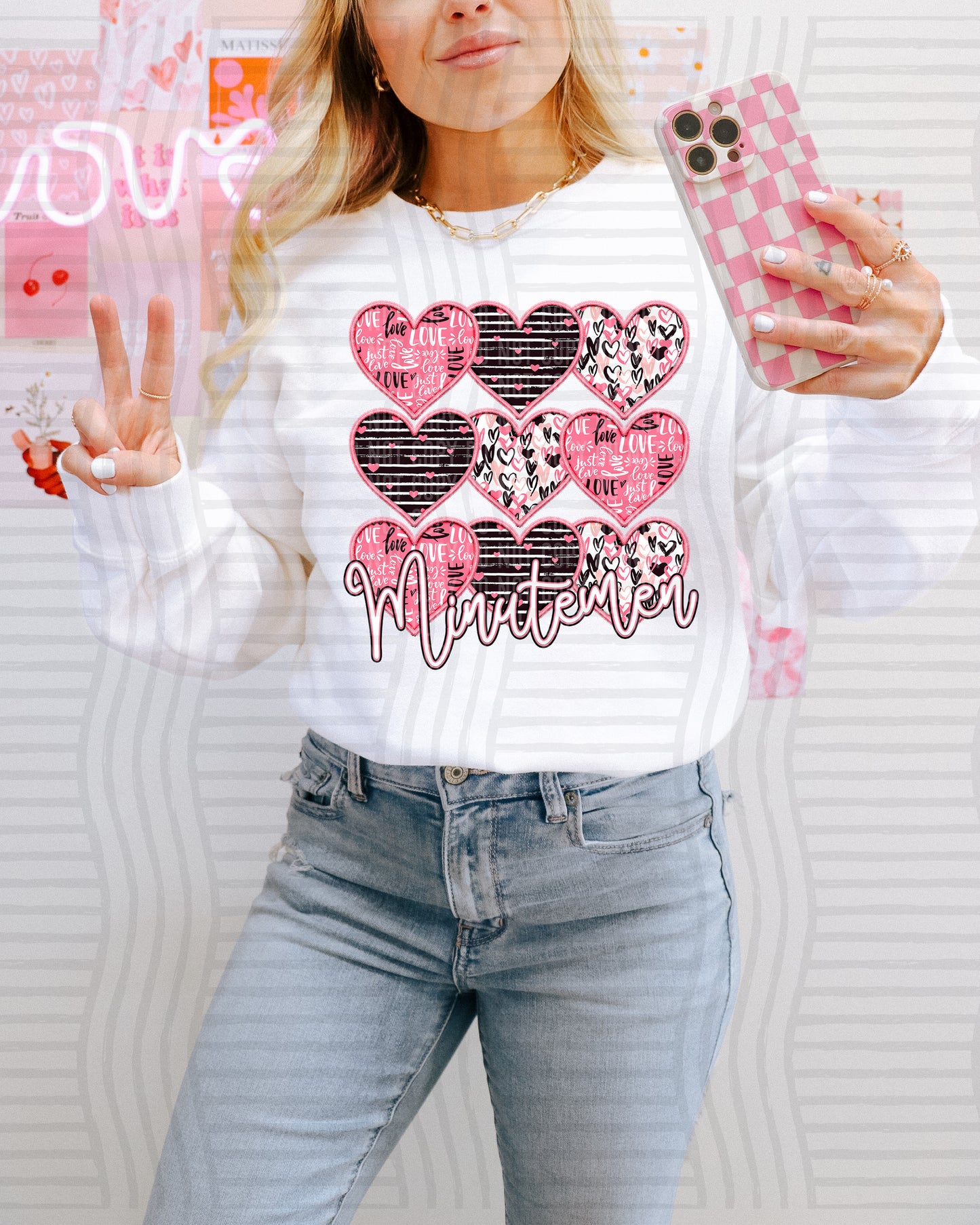 Faux Embroidery Heart Mascots - Custom + Dropdown - 300 dpi Digital Download