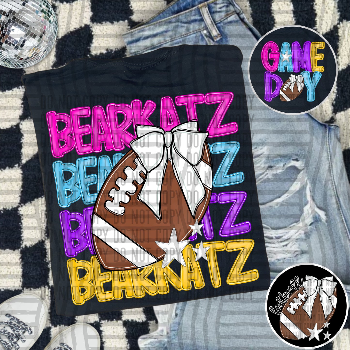 Bright Preppy Stacked Football with optional pocket/sleeve - DIGITAL DOWNLOAD 300 dpi
