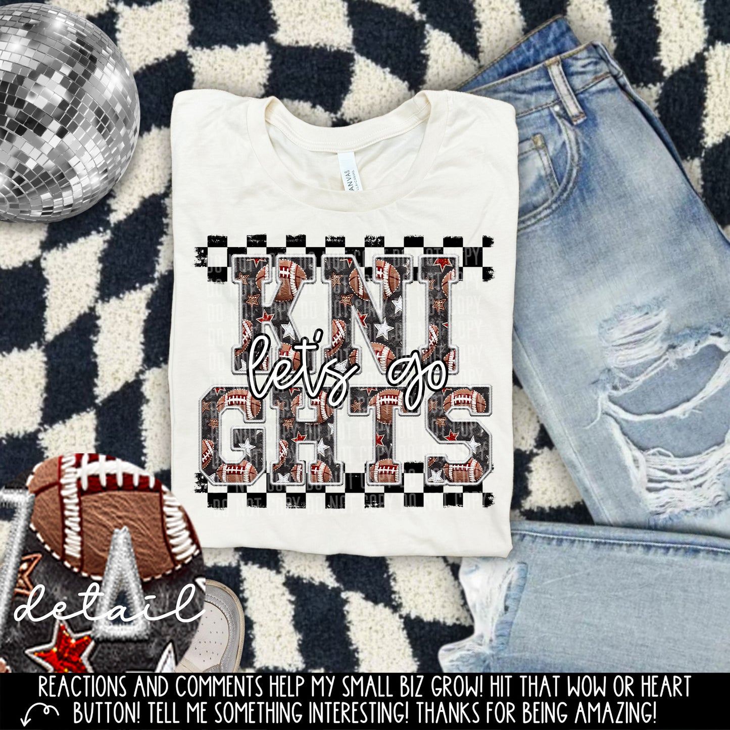 Let’s Go Football Faux Embroidery Checkered Mascots Dropdown With Custom Digital Download 300 DPI PNG