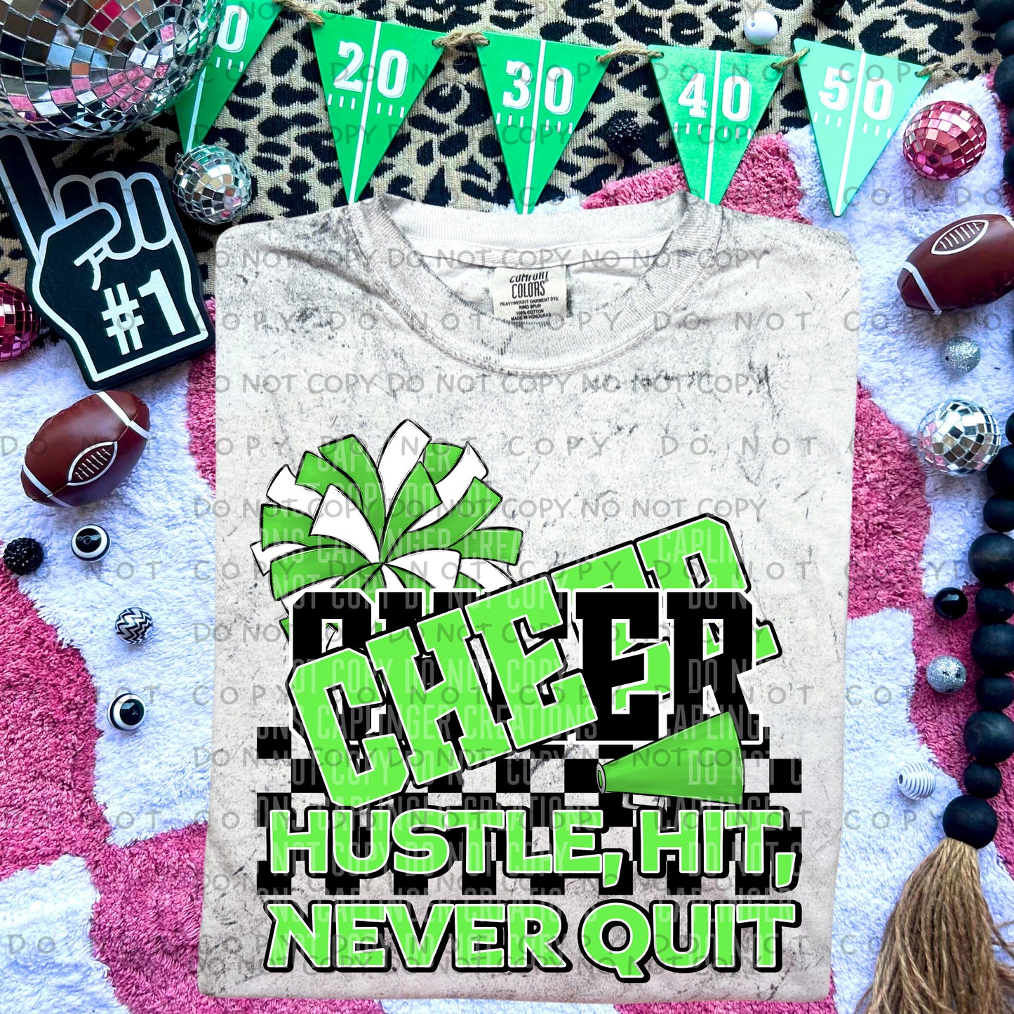 Cheer hustle, hit, never quit - Color Dropdown Digital Download 300DPI PNG FILE